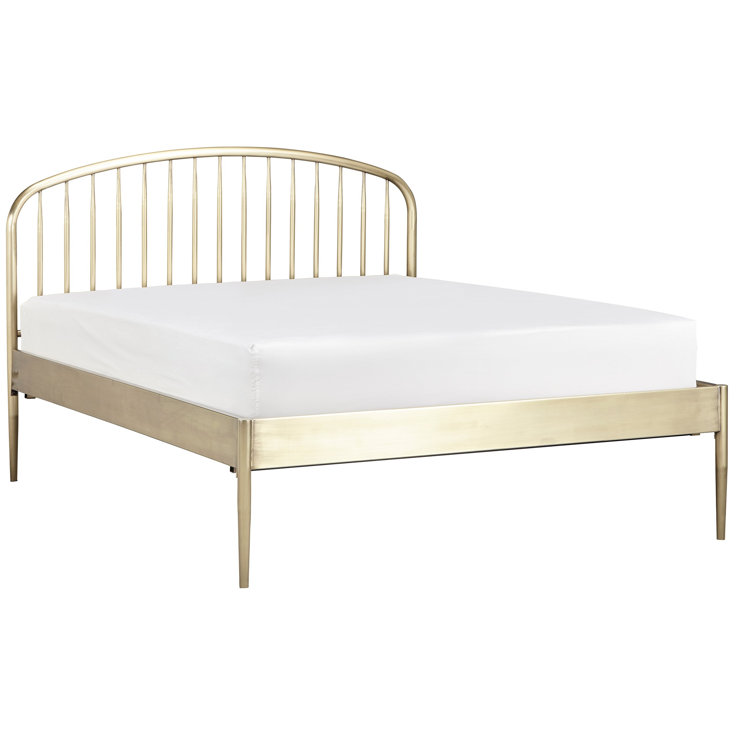 Rivet Nova Modern Arched Headboard Queen Gold Metal Bed Frame, 63.5"W, Gold Finish