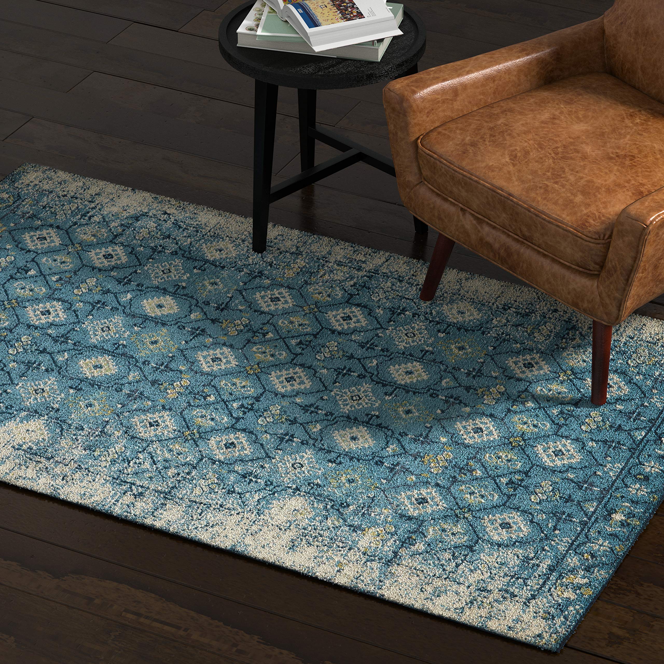 Amazon Brand – Rivet Modern Distressed Persian Area Rug, 4 x 6 Foot, Blue Multicolor