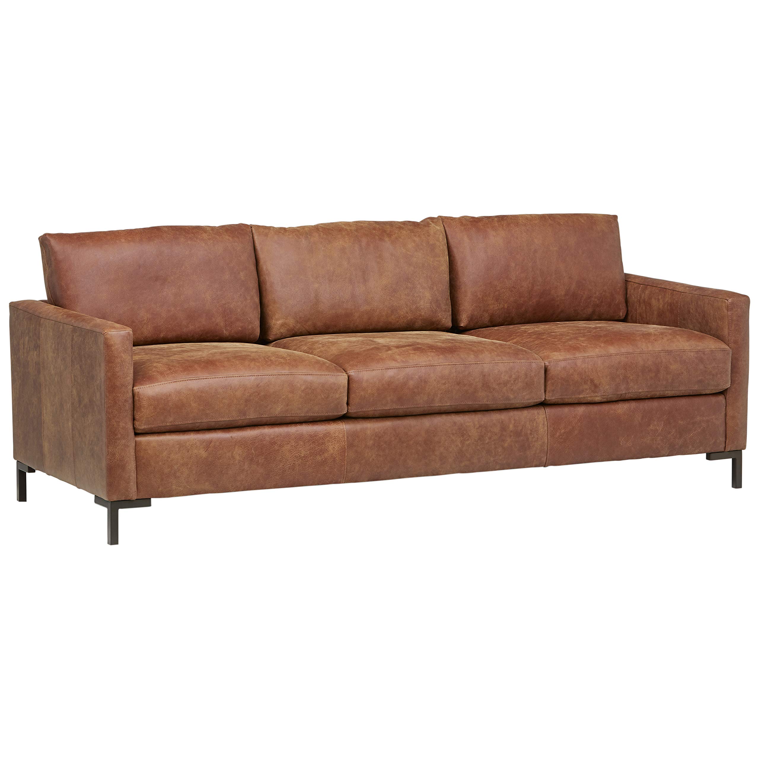 Amazon Brand – Rivet Edgewest Modern Sofa, Leather, 87"W, Saddle