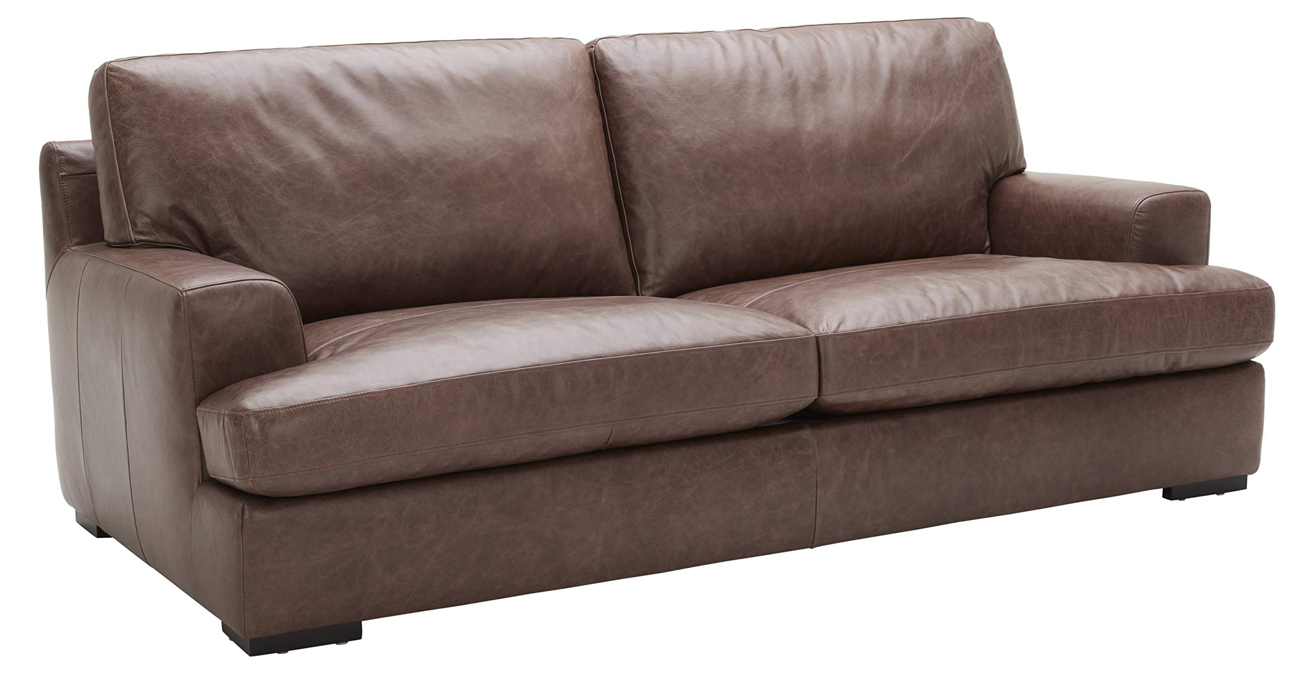 Amazon Brand – Stone & Beam Lauren Down-Filled Oversized Leather Sofa Couch with Hardwood Frame, 89"W, Dark Brown