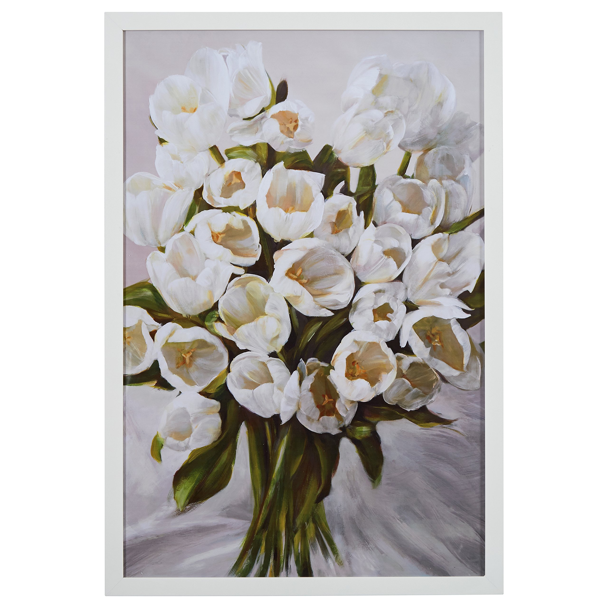 Amazon Brand – Stone & Beam Contemporary White Tulip Bouquet Print Wall Art in White Wood Frame, 26" x 38"