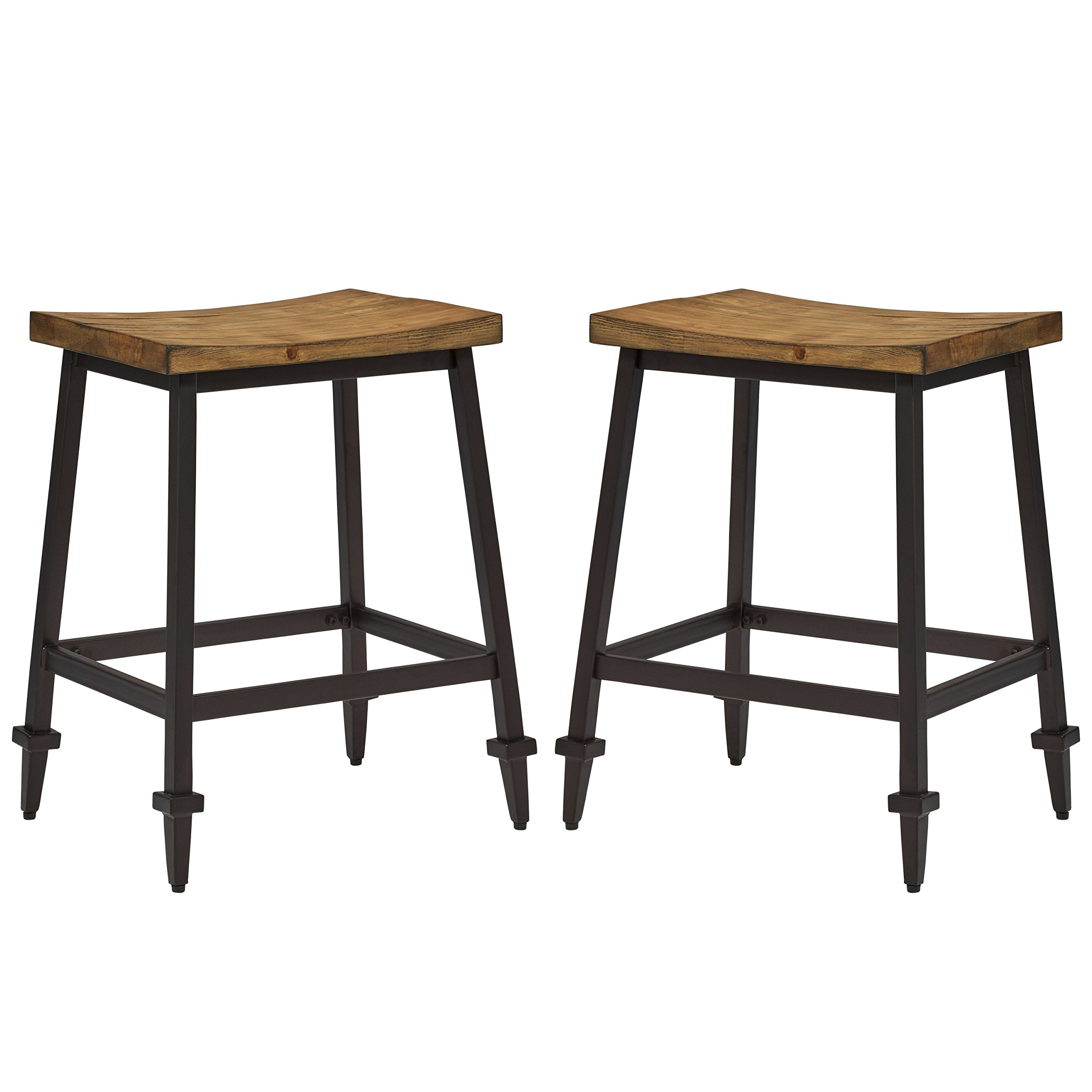 Amazon Brand – Stone & Beam Ariana Rustic Farmhouse Metal Bar Stool, Set of 2, 24.75"H, Brown Pine