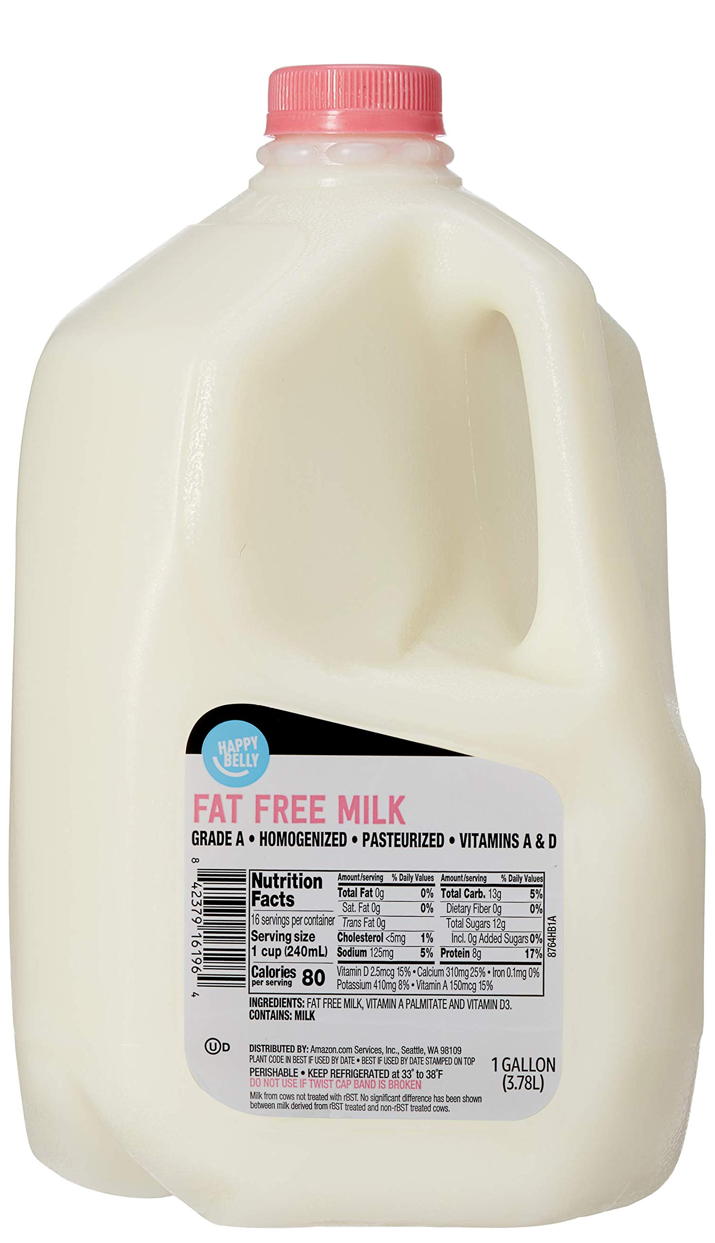 Amazon Brand - Happy Belly Fat Free Skim Milk, Gallon, 128 Ounces