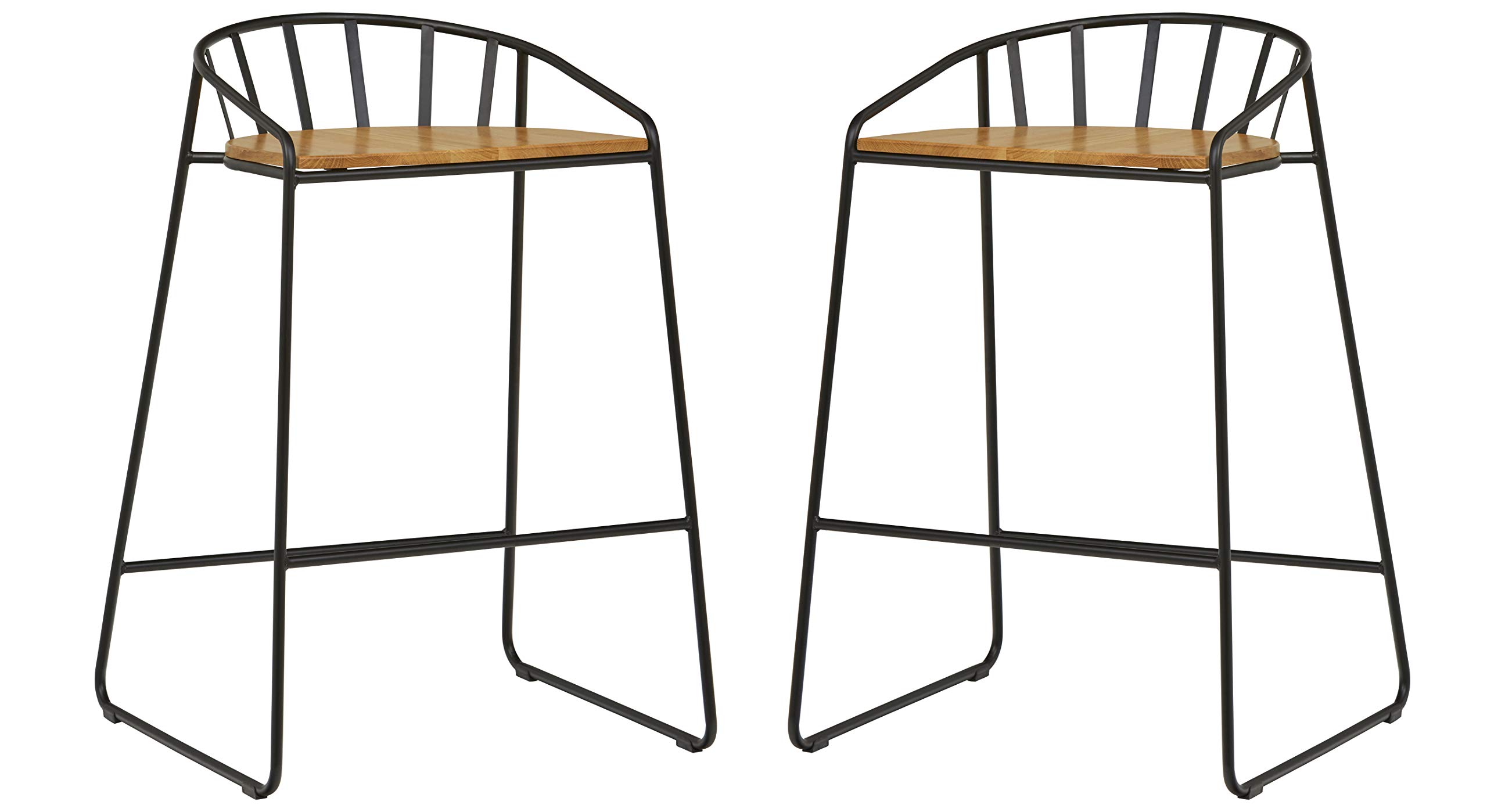 Amazon Brand – Rivet Modern Barstool 33.46"H, Set of 2, Black and Oak