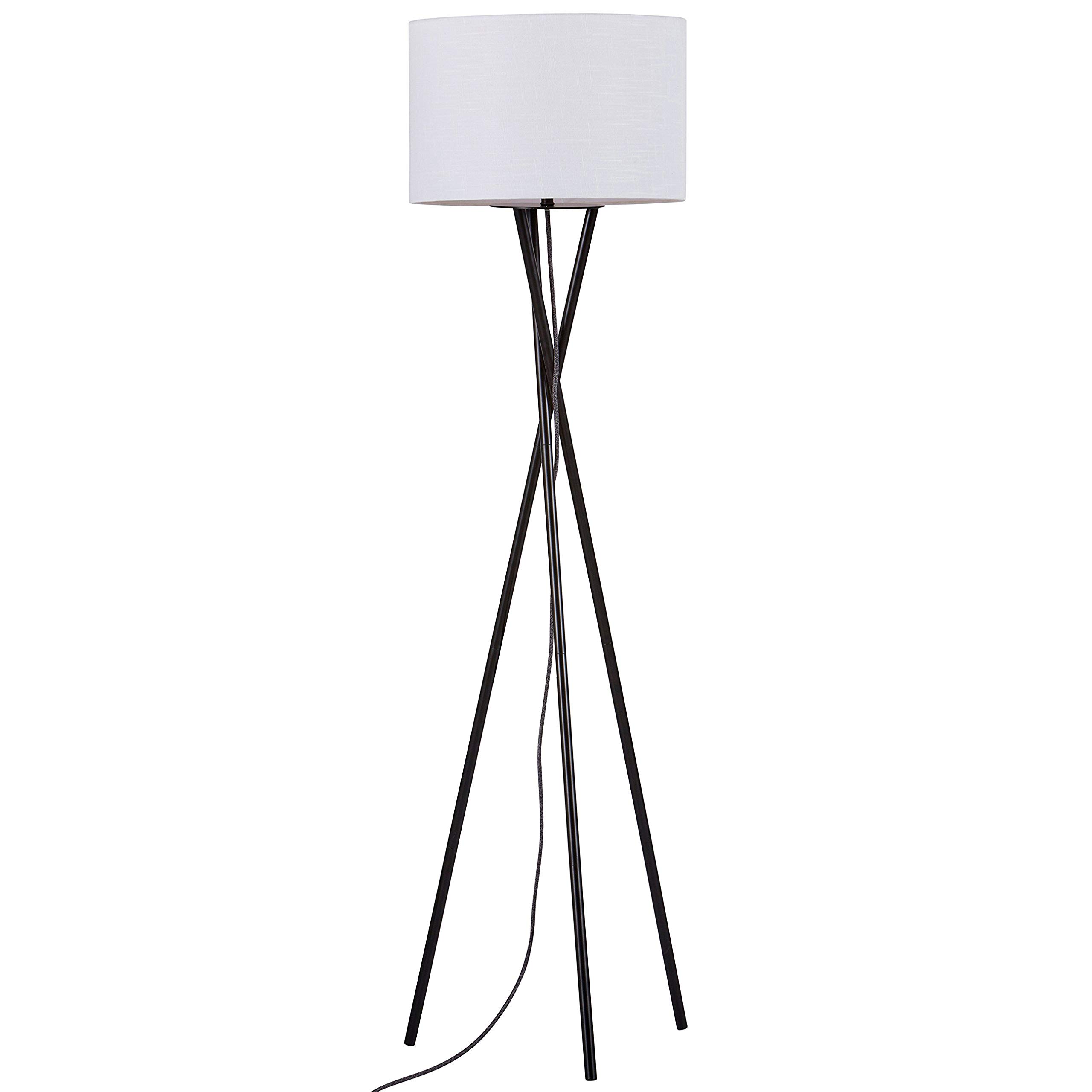 Rivet Mid Century Modern Tripod Living Room Floor Lamp With Light Bulb And Linen Shade - 64 Inches , Black