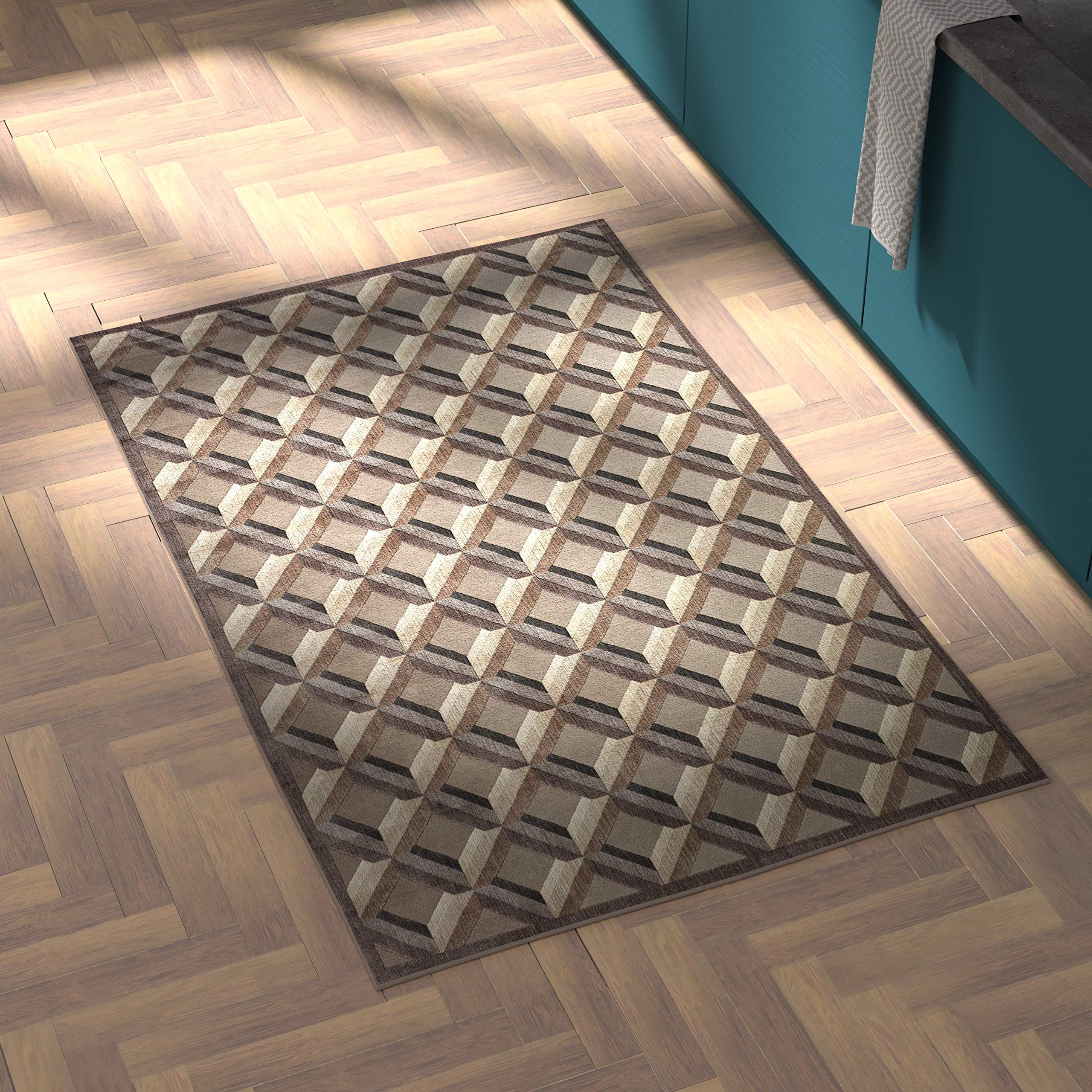 Amazon Brand – Rivet Motion Modern Grid Pop Area Rug, 3' 6" x 5' 6", Stone