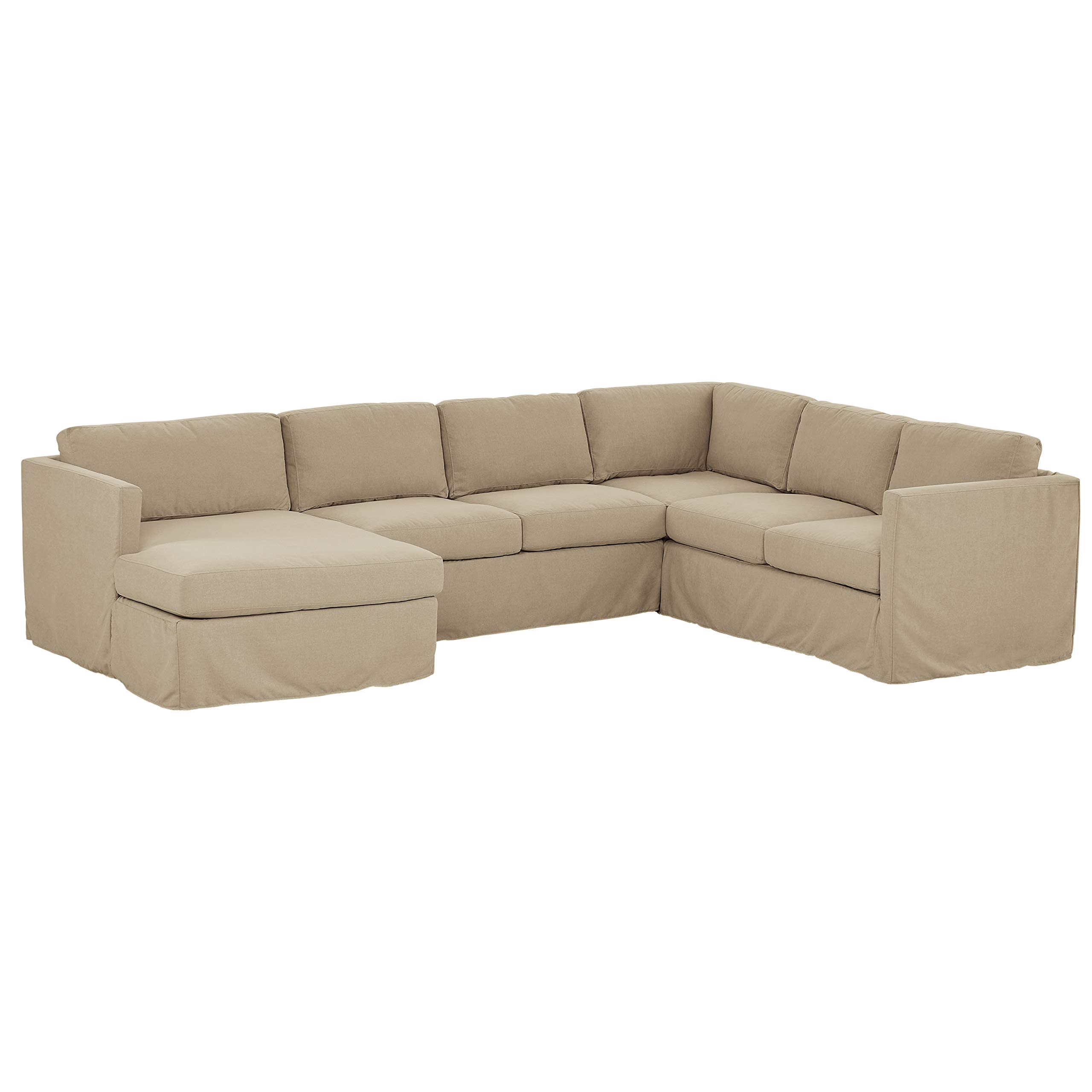 Amazon Brand – Stone & Beam Andover Slipcover Right-Facing U-Shaped Sectional, 134"W, Dove Fabric