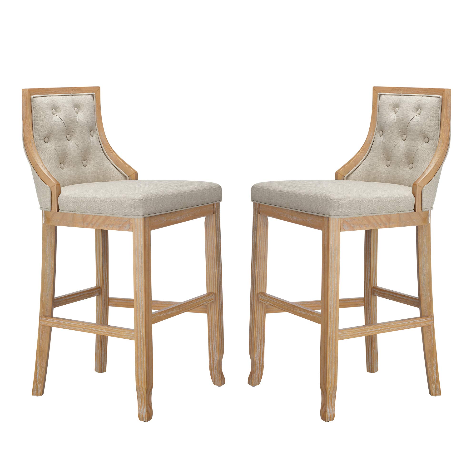 Amazon Brand – Stone & Beam Classic Tufted Barstool, Set of 2, 44"H, Beige