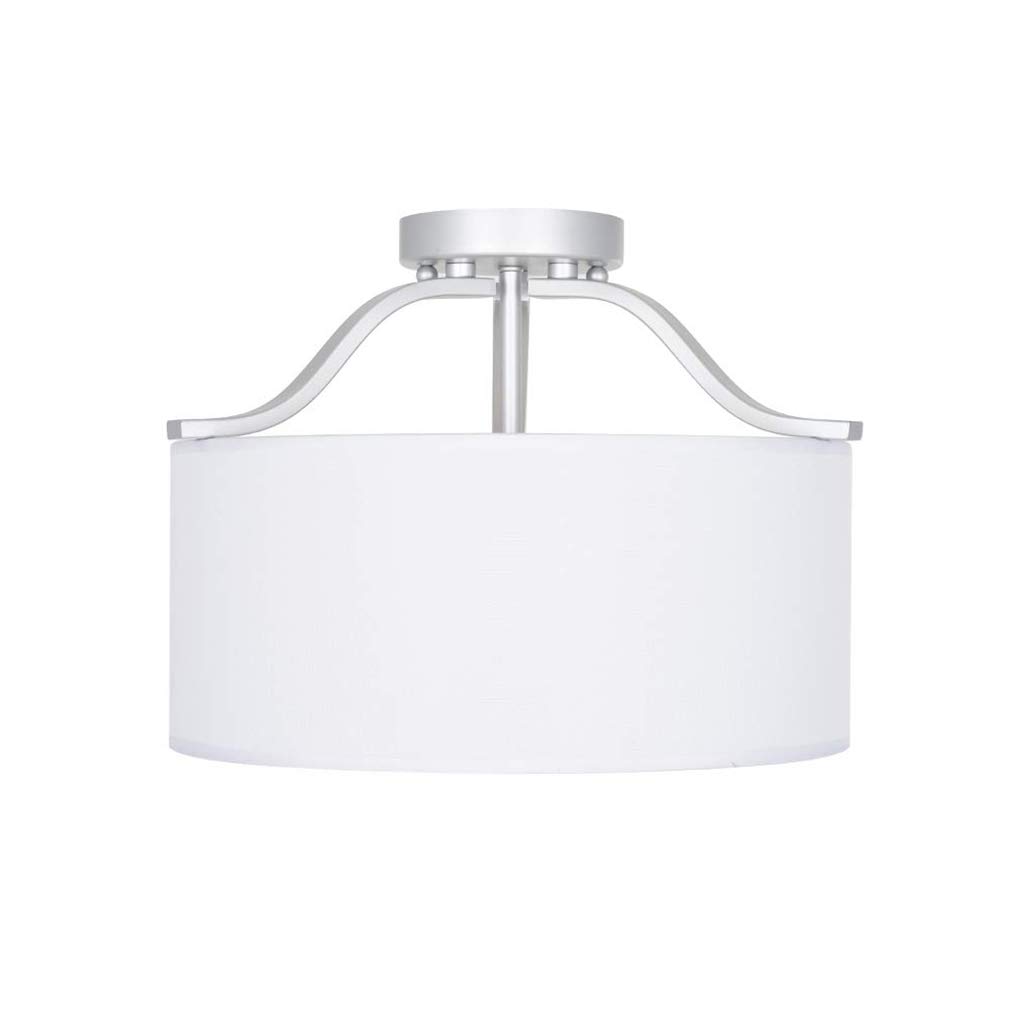 Ravenna Home Classic Fabric Semi-Flushmount Ceiling Pendant Light Fixture with 3 LED Light Bulbs - 15 x 15 x 11.5 Inches, Brushed Nickel