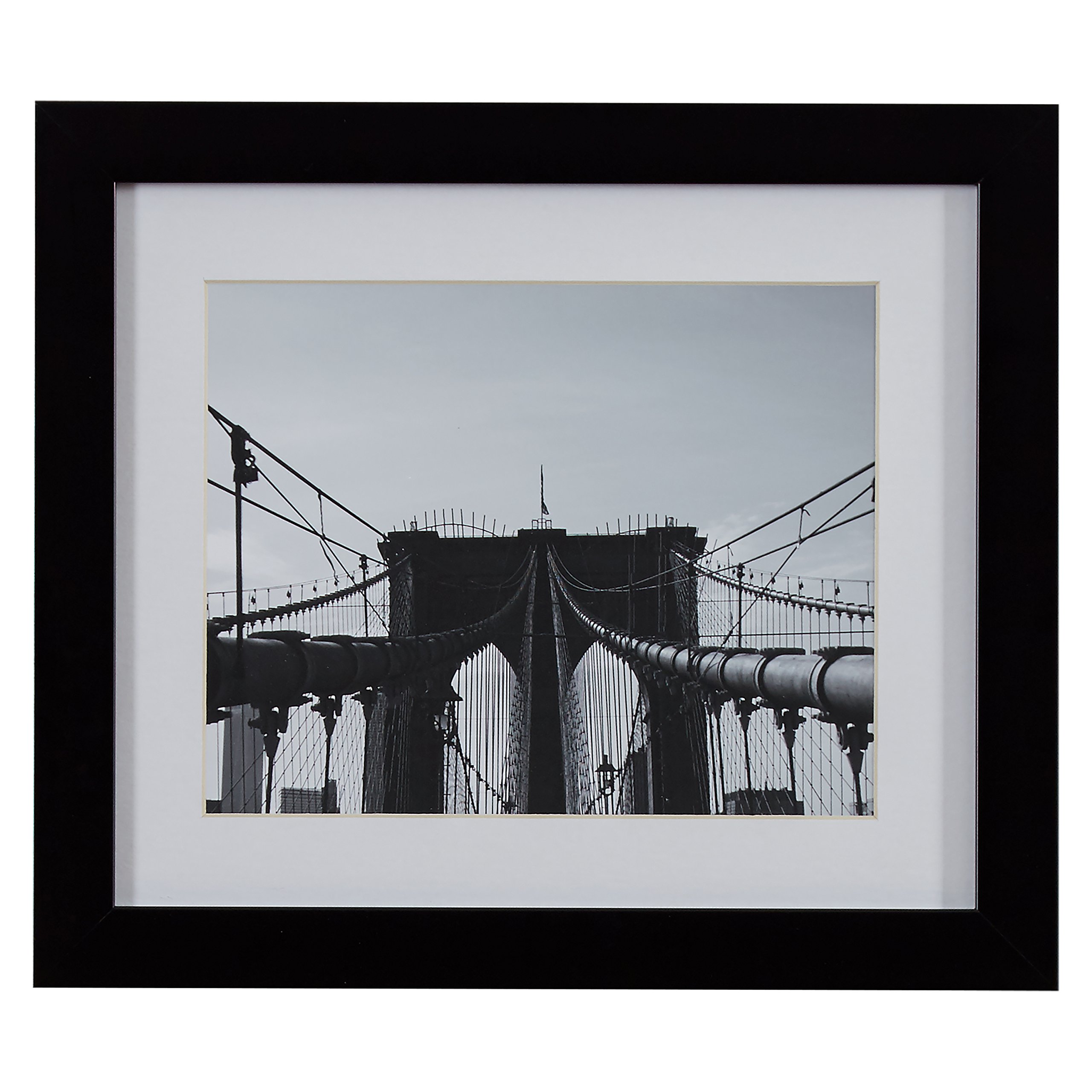 Amazon Brand – Rivet Black and White Matted Print Wall Art of Brooklyn Bridge, Black Frame, 15" x 13"
