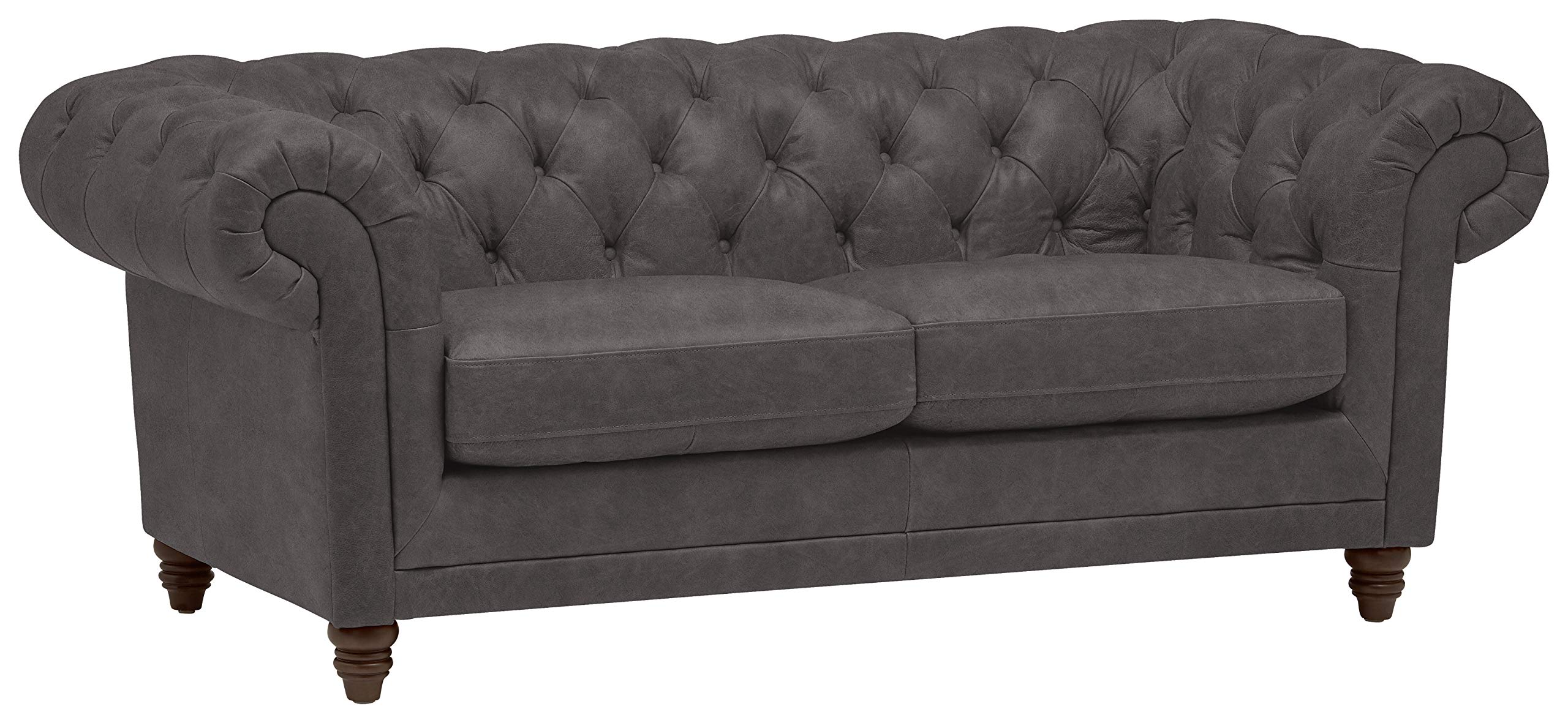Amazon Brand – Stone & Beam Bradbury Chesterfield Tufted Leather Loveseat Sofa Couch, 78.7"W, Black
