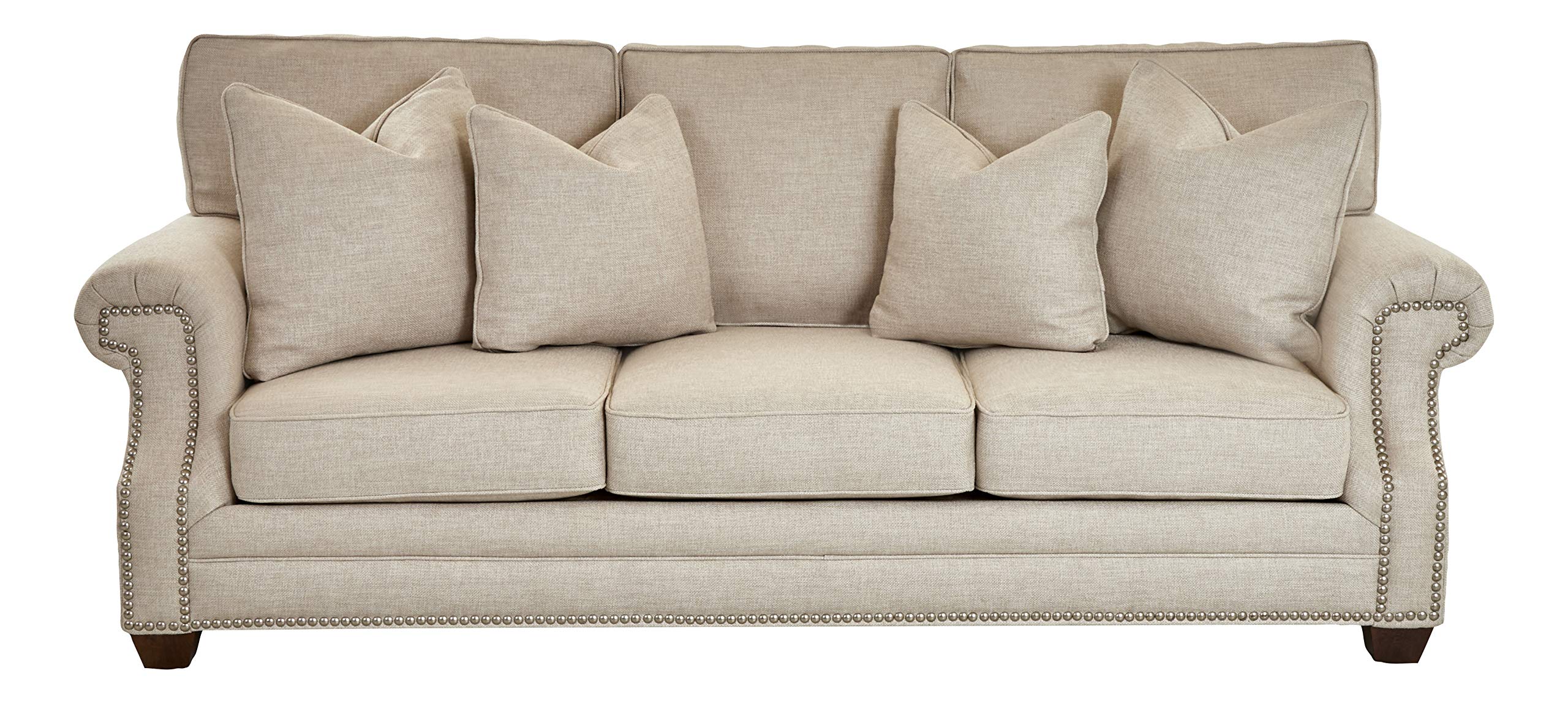 Amazon Brand – Stone & Beam Cedar Upholstered Sofa Couch with Nailheads, 91"W, Oat Beige