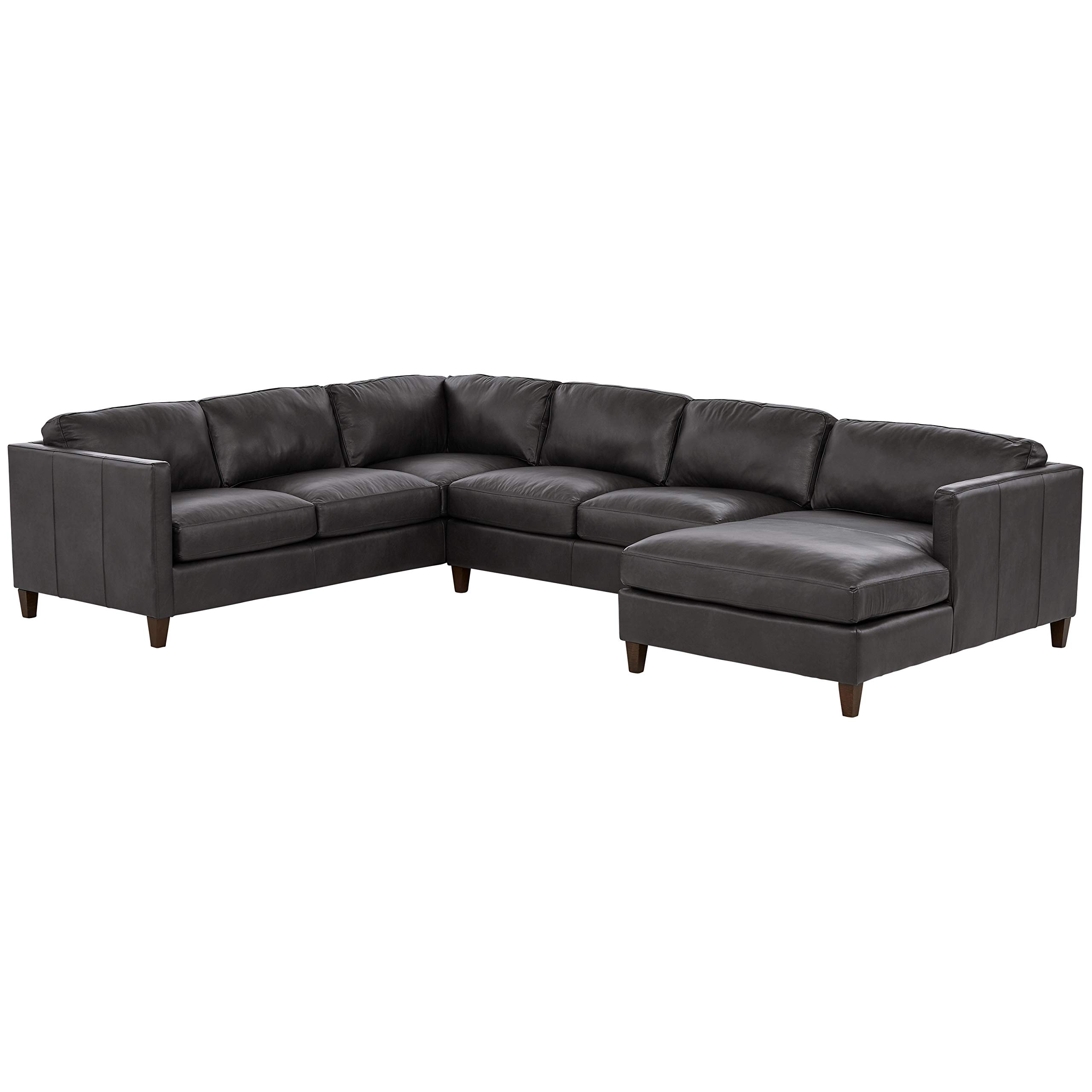Amazon Brand – Stone & Beam Andover Leather Left-Facing U-Shaped Sectional, 134"W, Charcoal