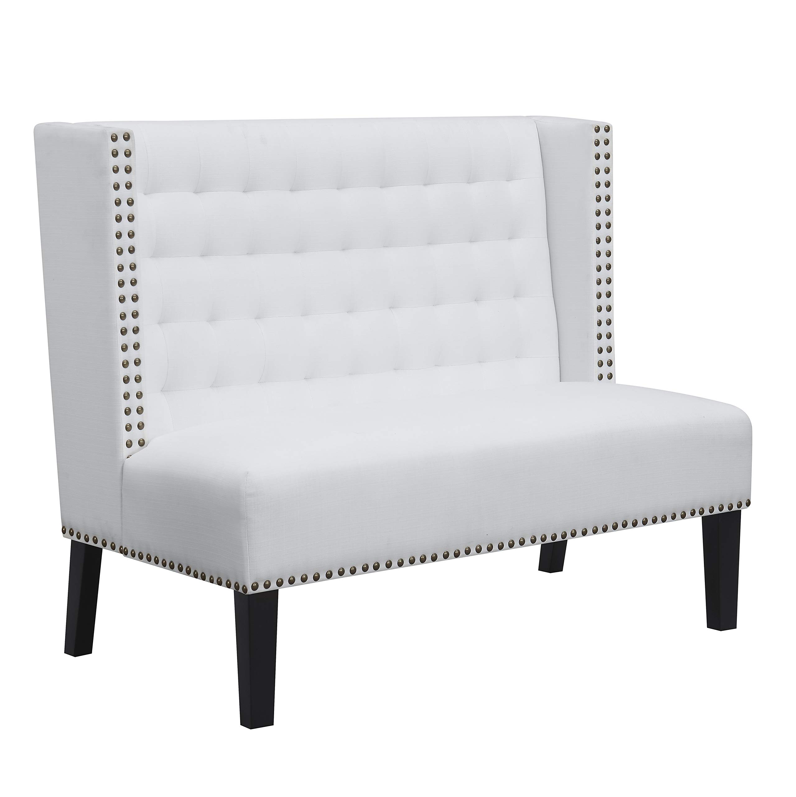Amazon Brand – Ravenna Home Sarah Tufted Wingback Nailhead Trim Loveseat Bench Settee, 32"W, Cream