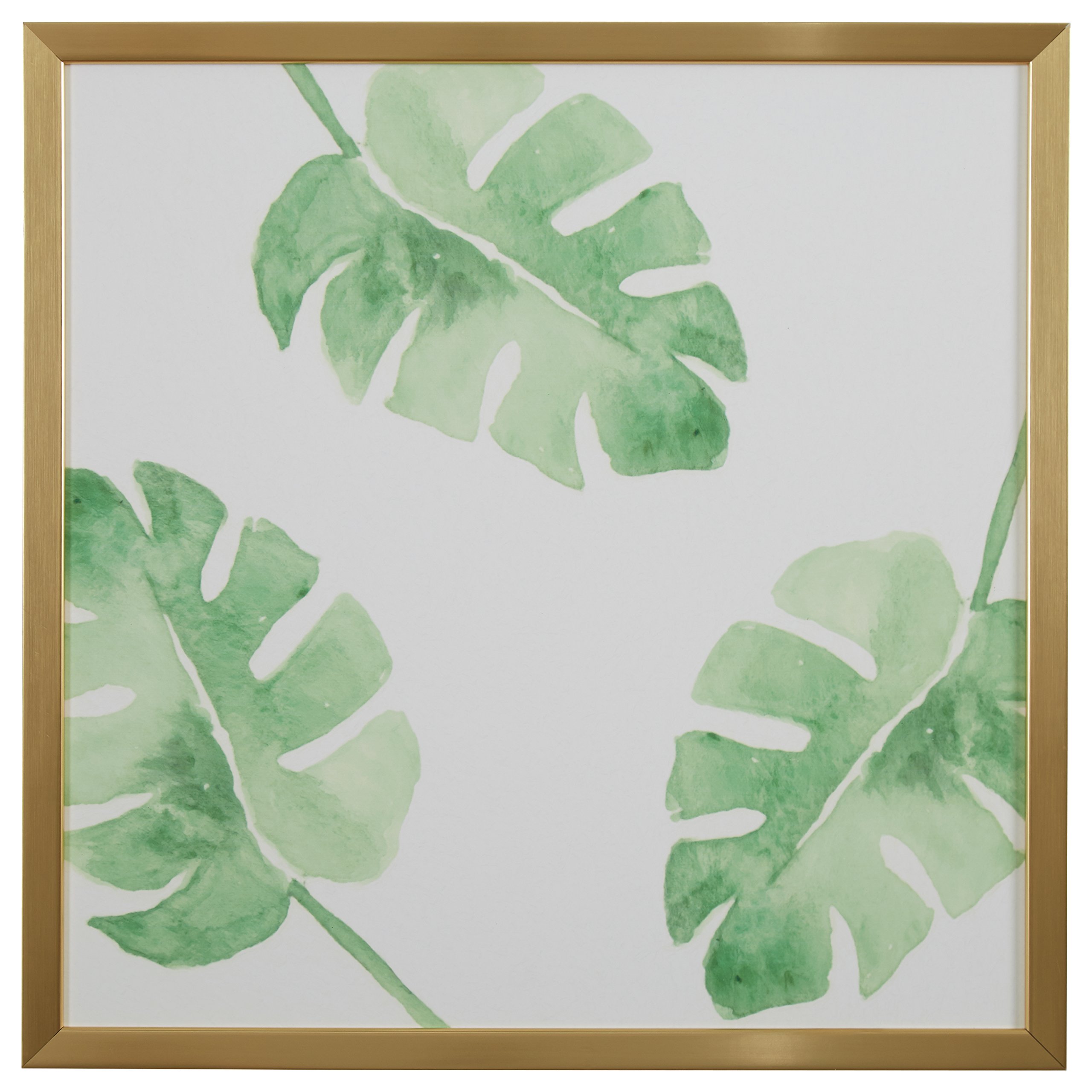 Amazon Brand – Rivet Watercolor Green Leaf Print Wall Art in Gold Wood Frame, 30" x 30"