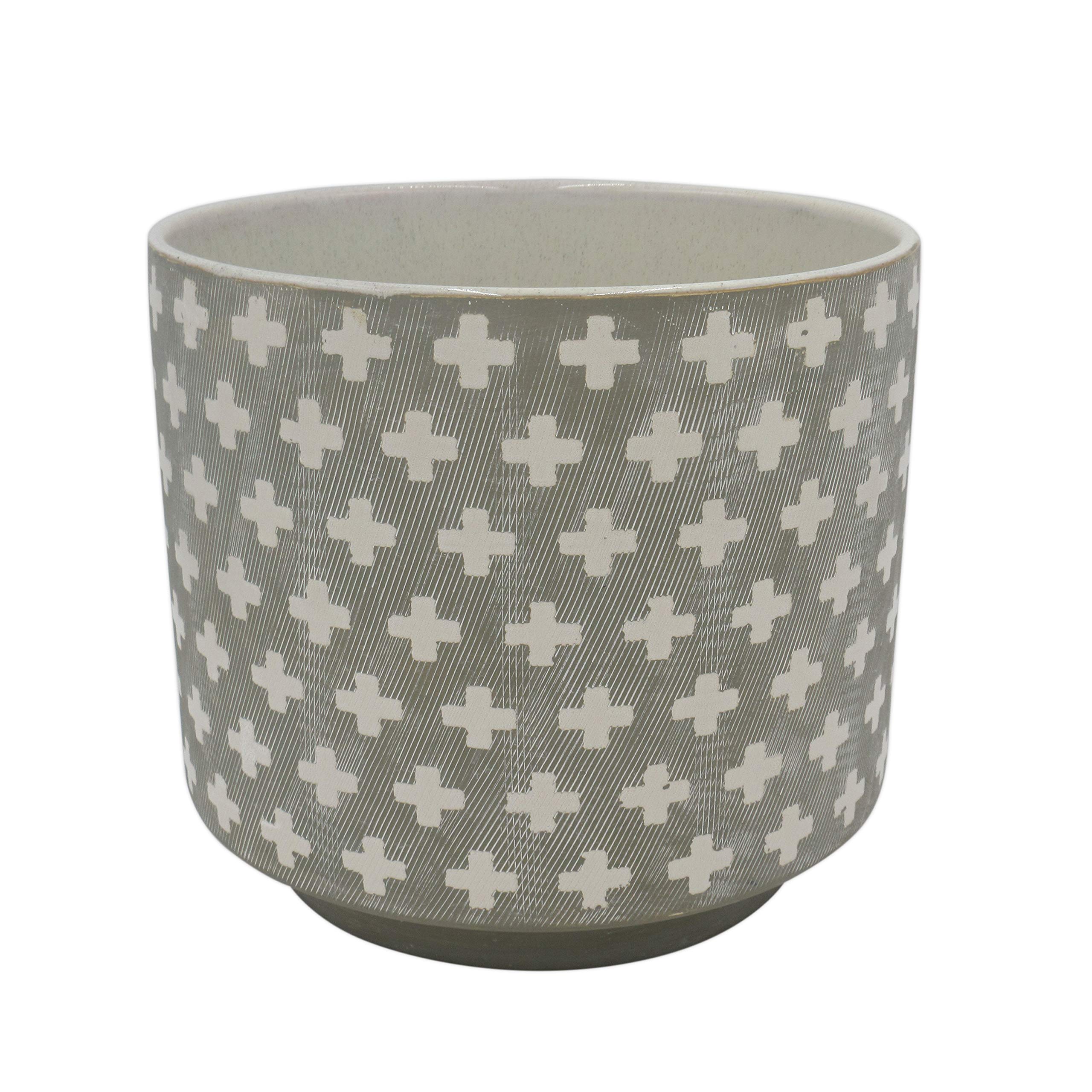 Amazon Brand – Rivet Rustic Cross-Patterned Stoneware Planter, 8.85"H, White and Gray