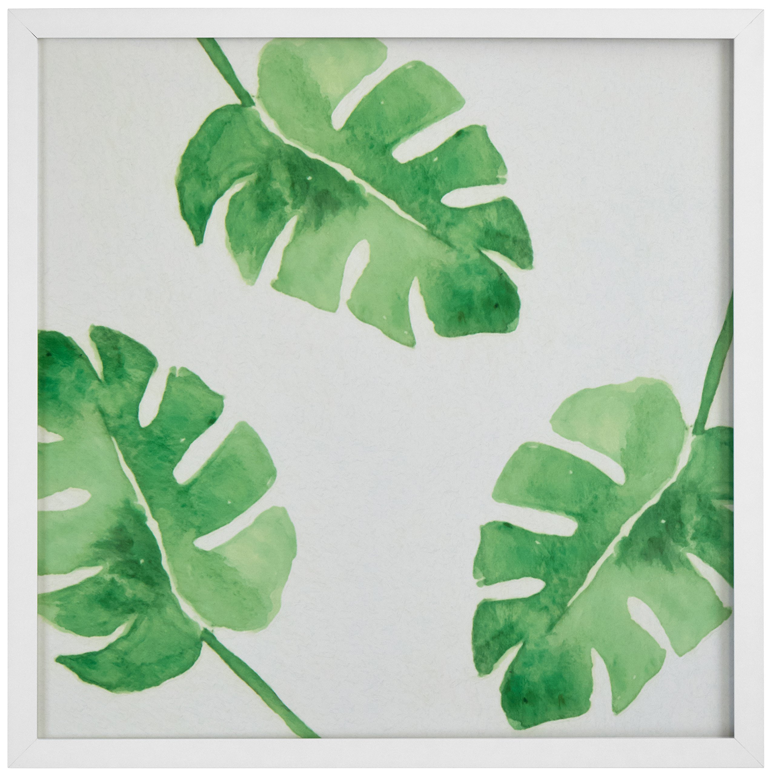 Amazon Brand – Rivet Watercolor Green Leaf Print Wall Art in a White Wood Frame, 20" x 20"