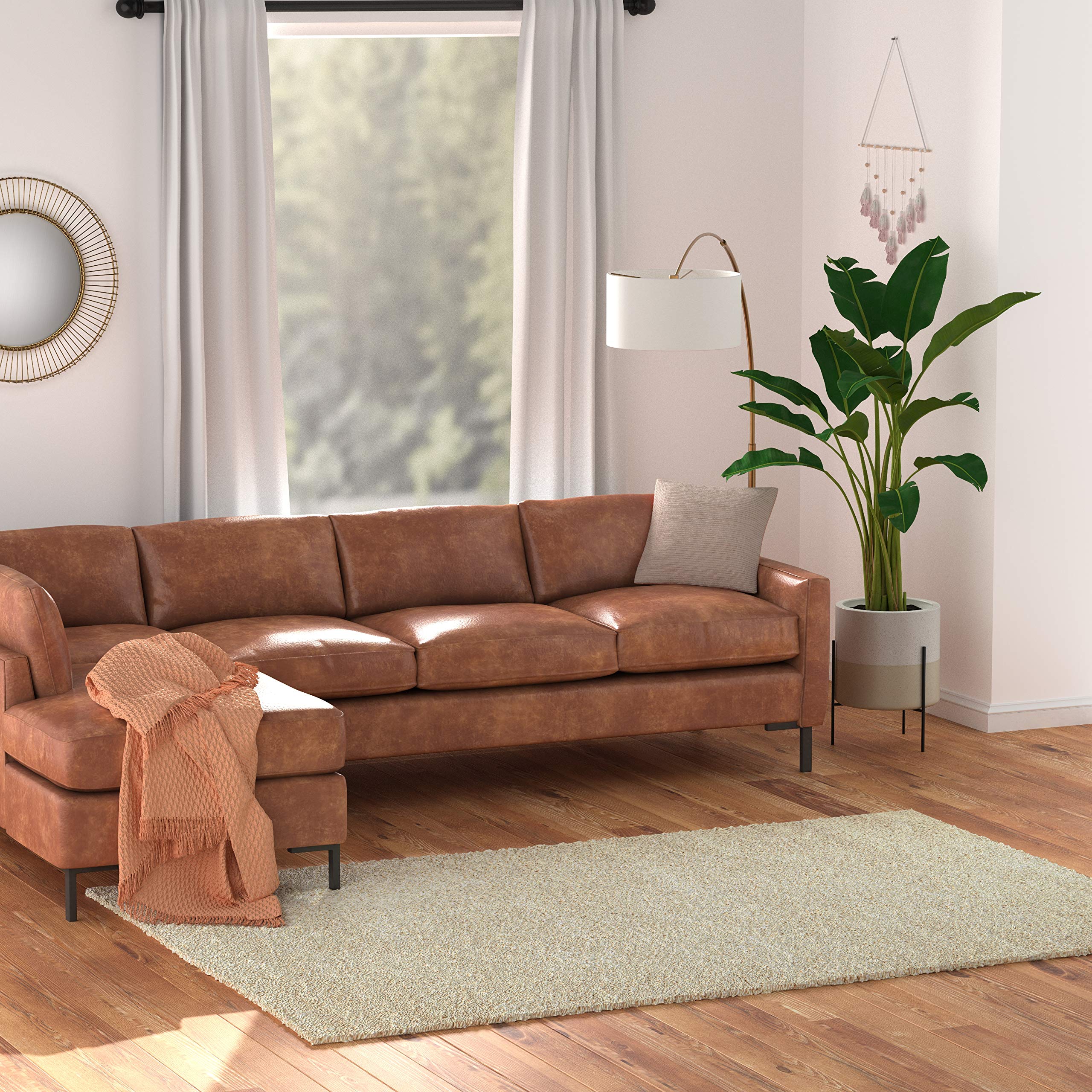 Amazon Basics Modern Plush Standard-Pile Shag Area Rug - 6x9 (5'11" x 8'10"), Beige