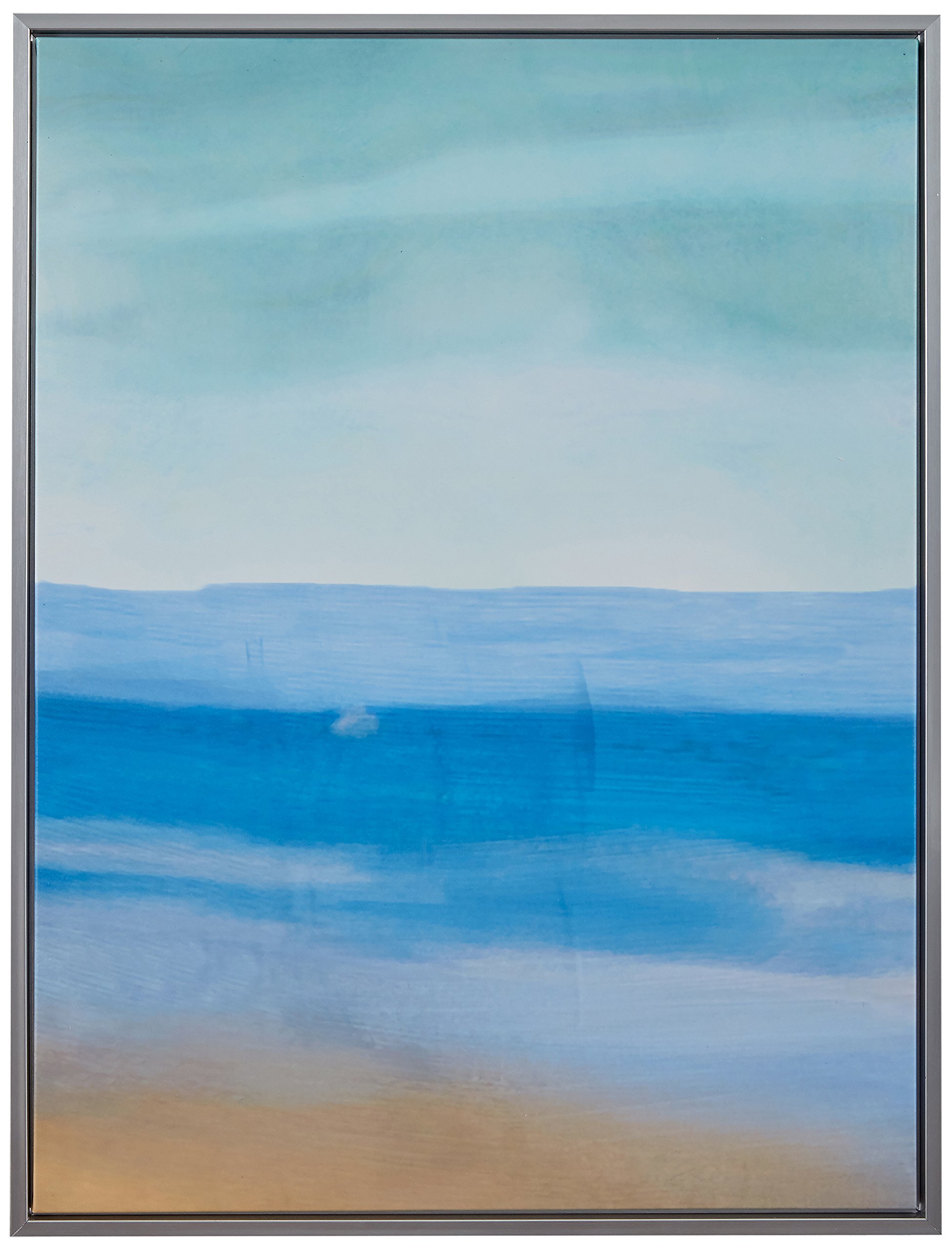 Amazon Brand – Rivet Abstract Green and Blue Sea Breeze Canvas Wall Art in Silver Frame, 17.75" x 21.75"