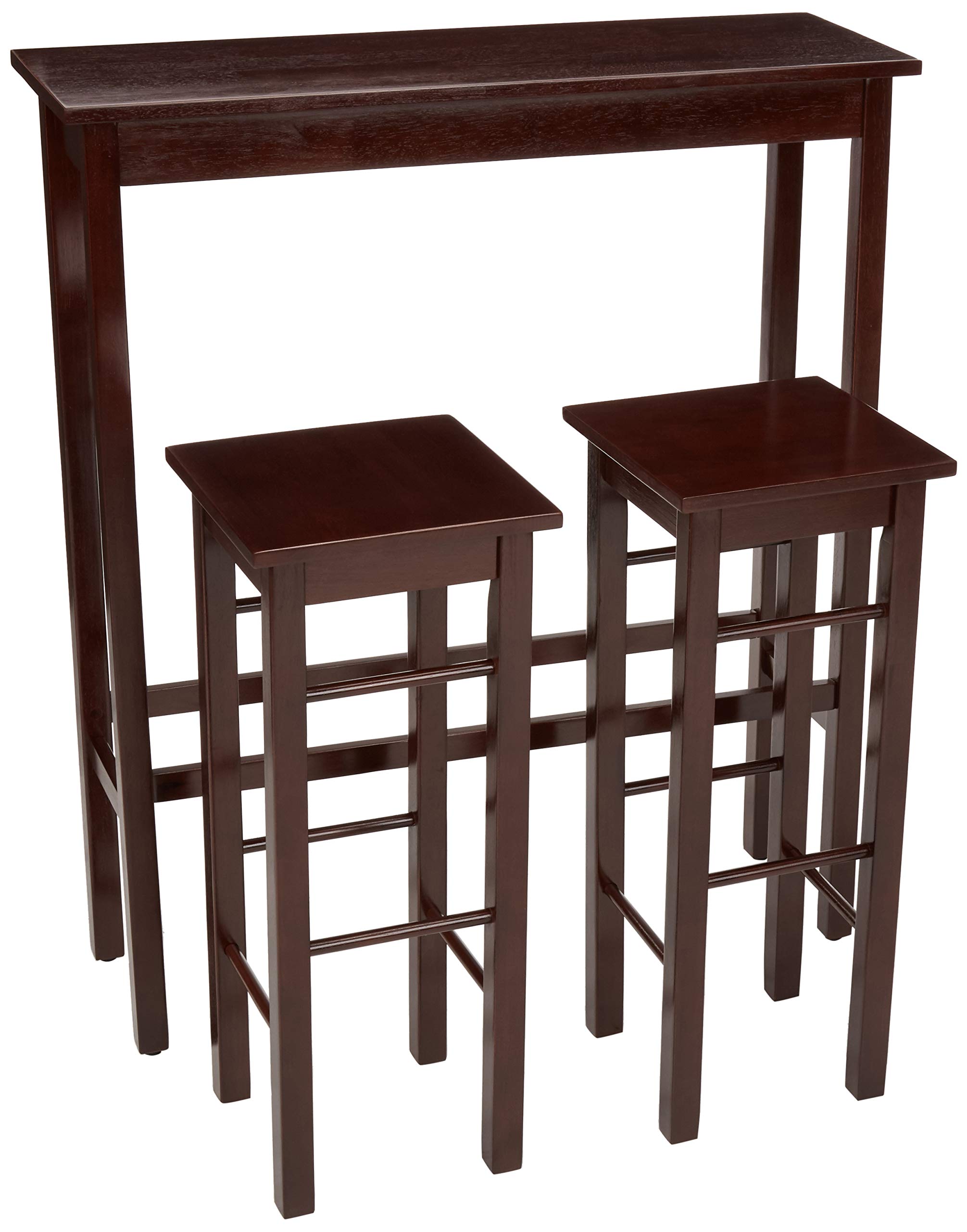 AmazonBasics – Juego de mesa auxiliar y taburetes de desayuno, 3 piezas, color marrón Espresso