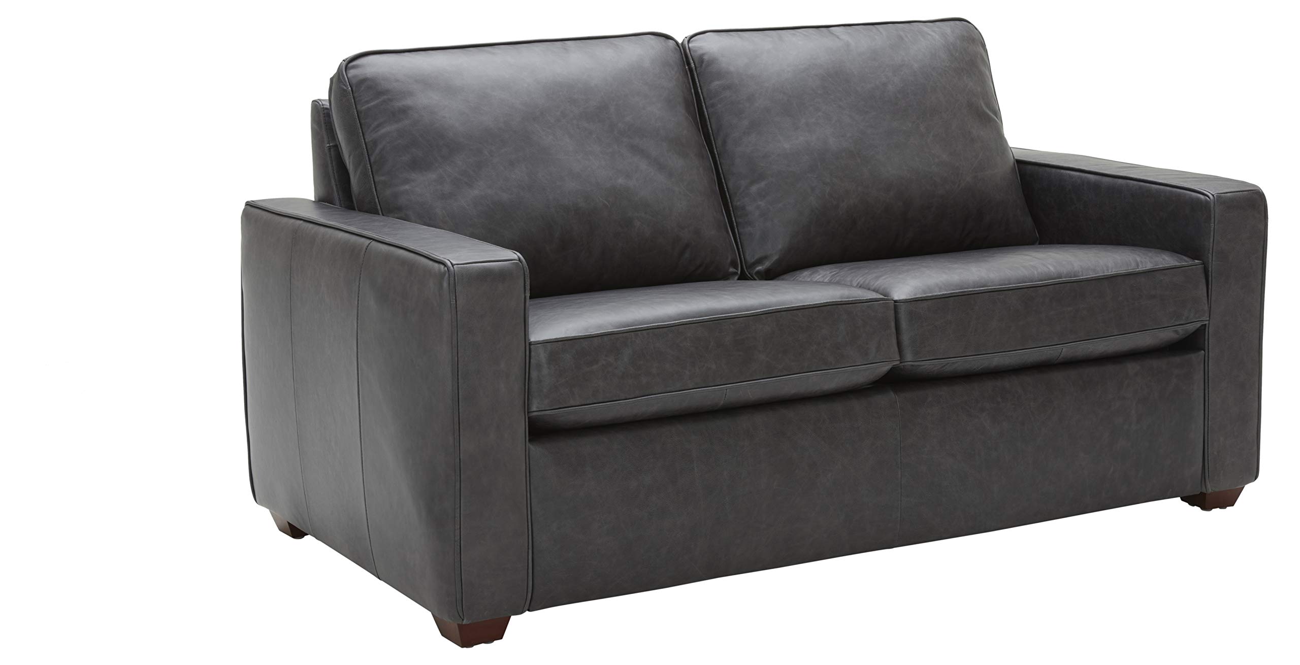 Amazon Brand – Rivet Andrews Contemporary Top-Grain Leather Loveseat Sofa with Removable Cushions, 67"W, Black