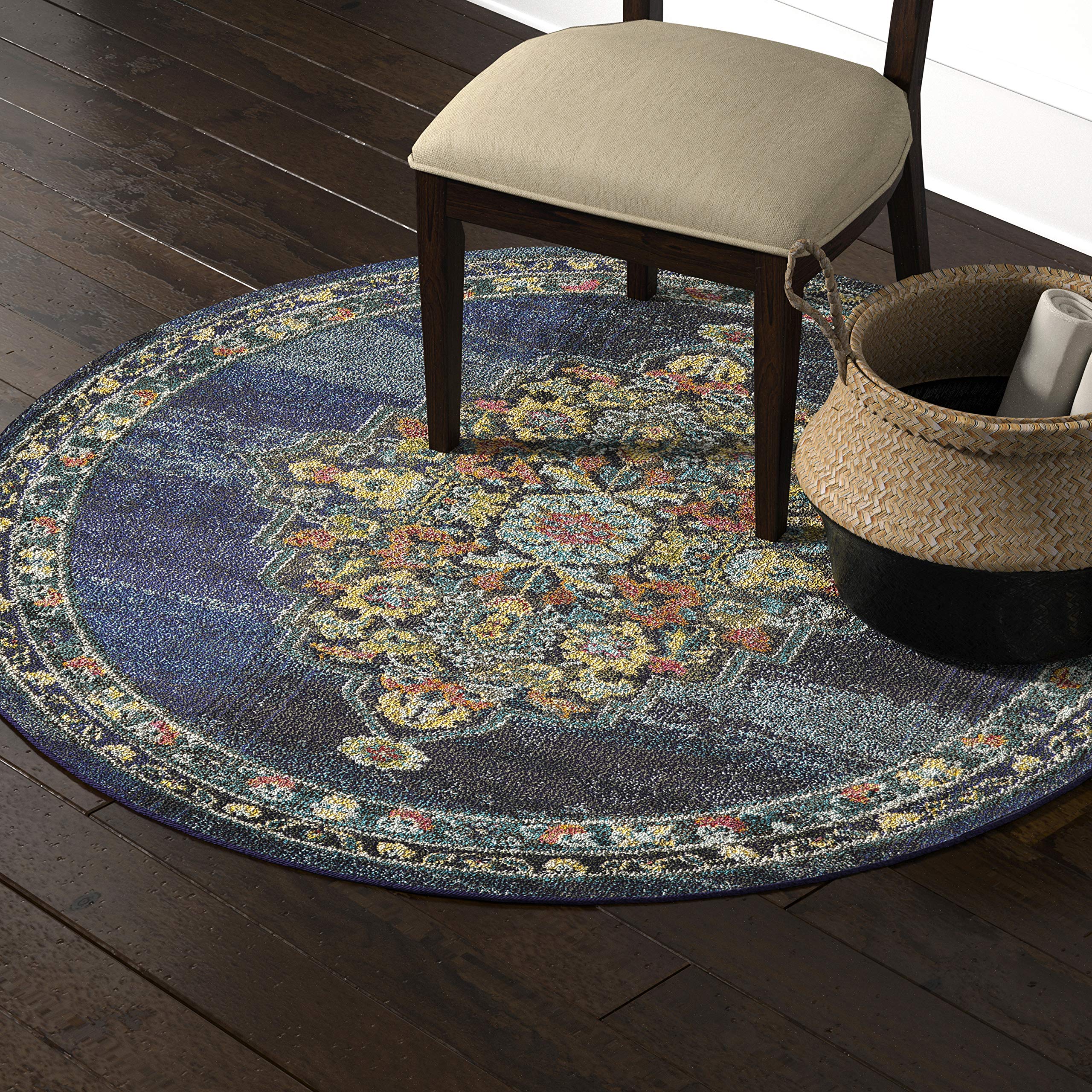 Amazon Brand – Stone & Beam Traditional Passionate Bohemian Area Rug, 5' 3" Round, Navy