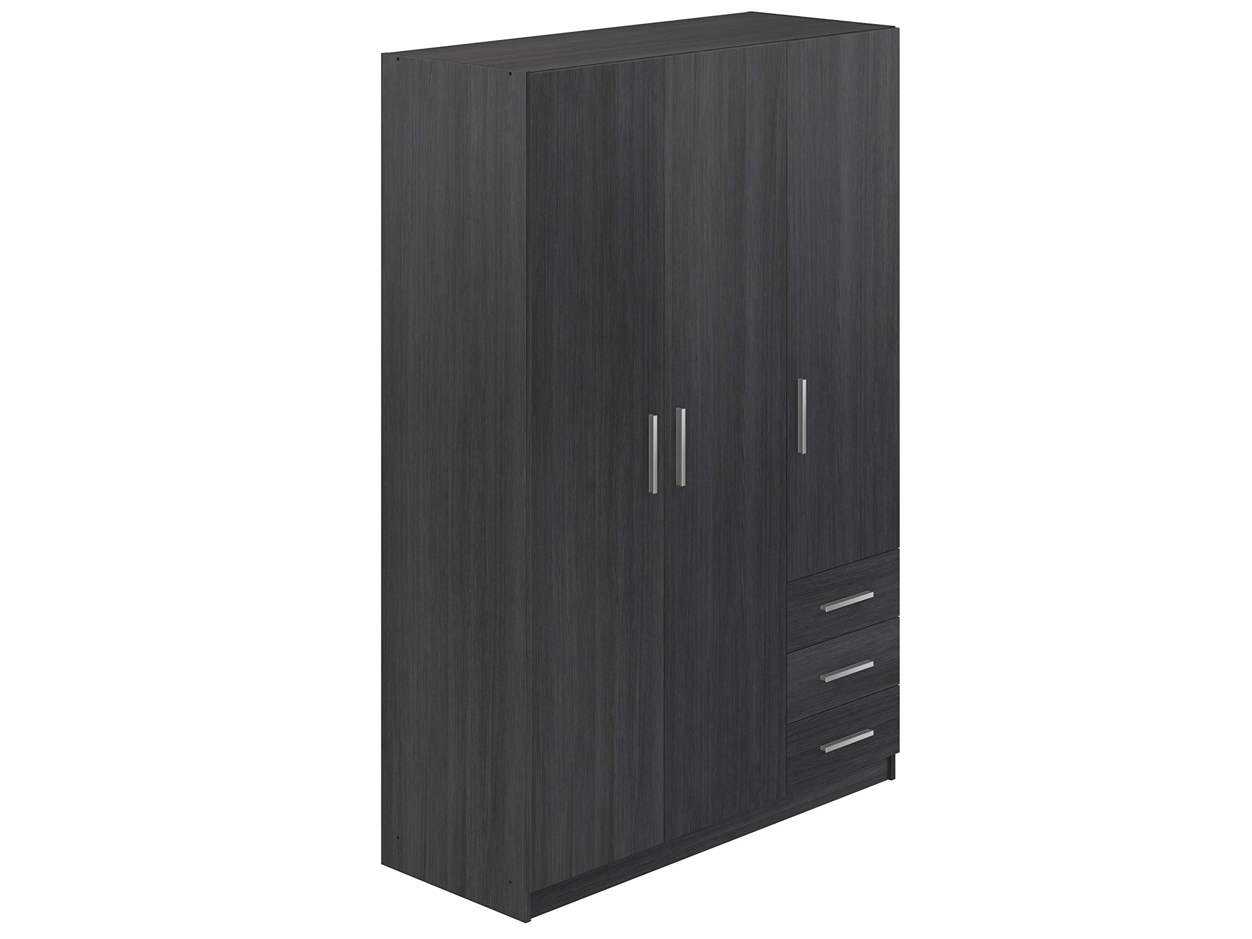 Amazon Brand - Movian Indre 3-Door 3-Drawer Wardrobe, 129 x 51 x 191cm, Dark Grey