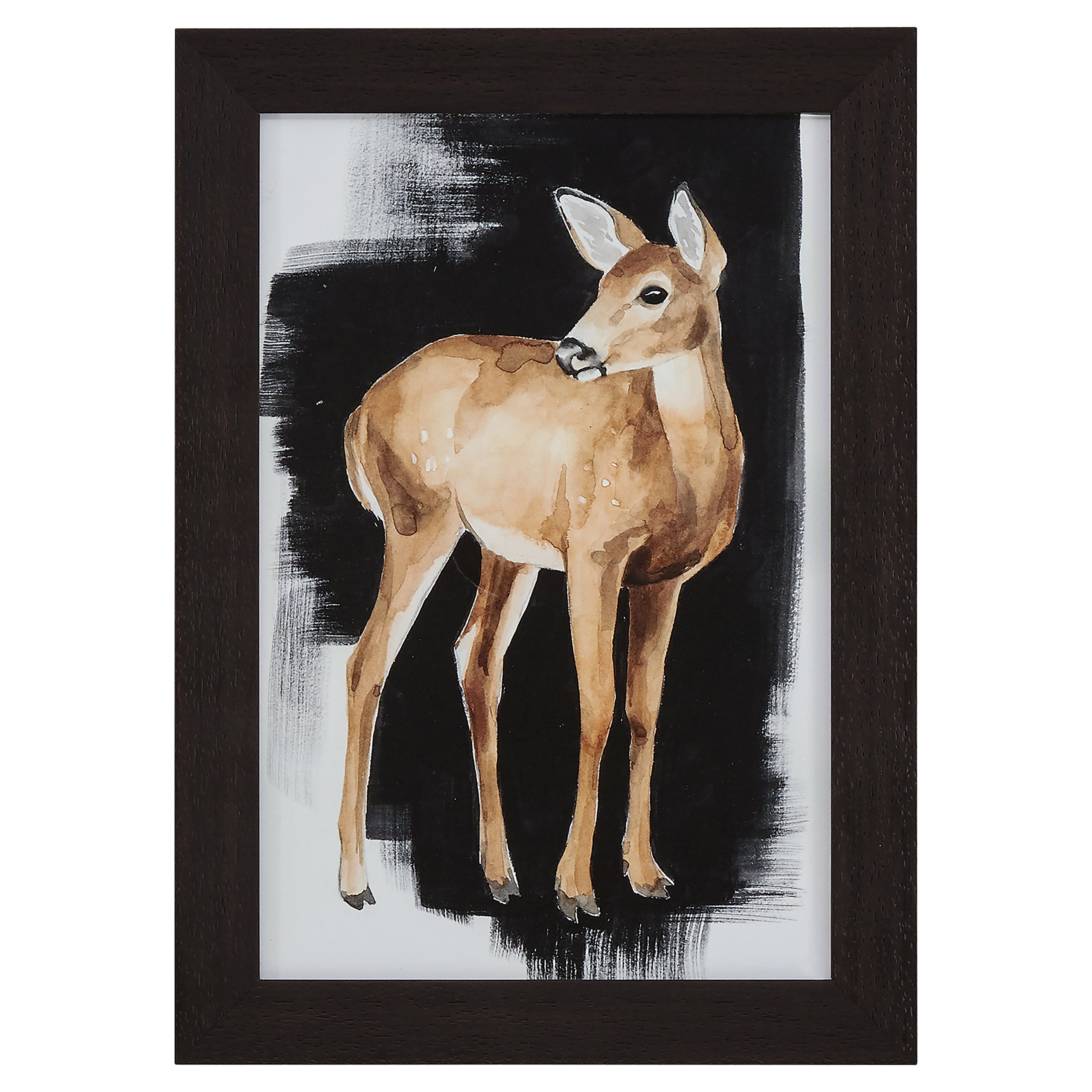 Amazon Brand – Stone & Beam Modern Deer at Night II Print Wall Art Decor - 14 x 20 Inch Frame, Dark Brown