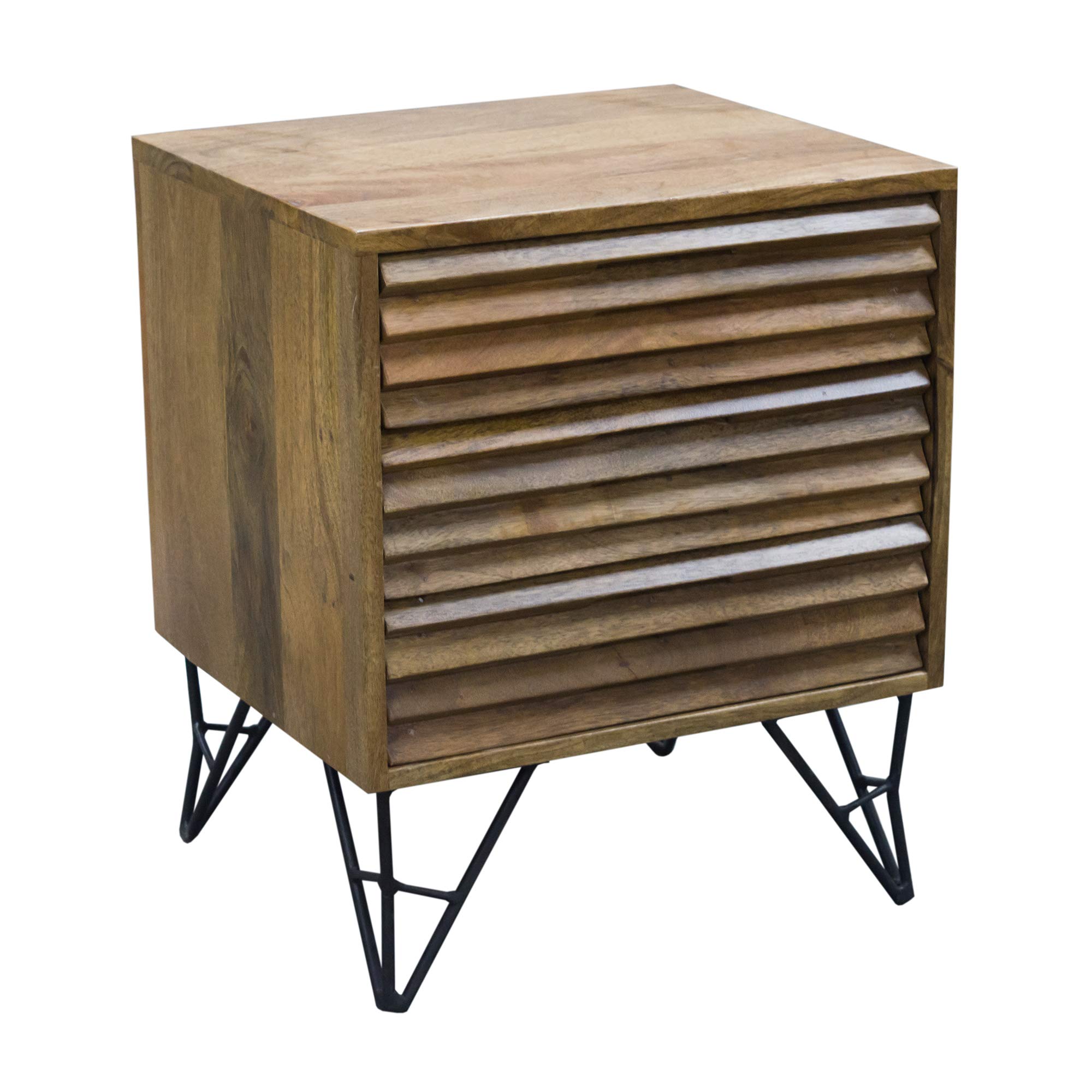 Amazon Brand - Rivet Mango Wood and Iron 3-Drawer Shutter Nightstand, 18"W, Natural Finish