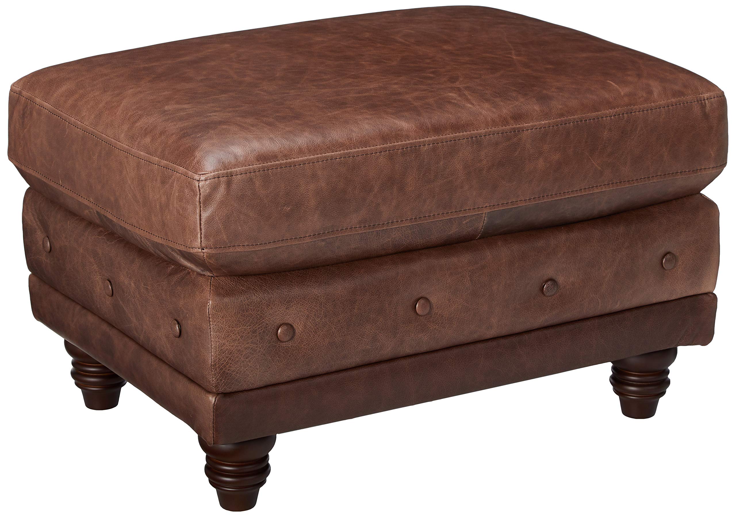 Stone & Beam Bradbury Chesterfield Modern Tufted Leather Ottoman, 30.3"W, Brown