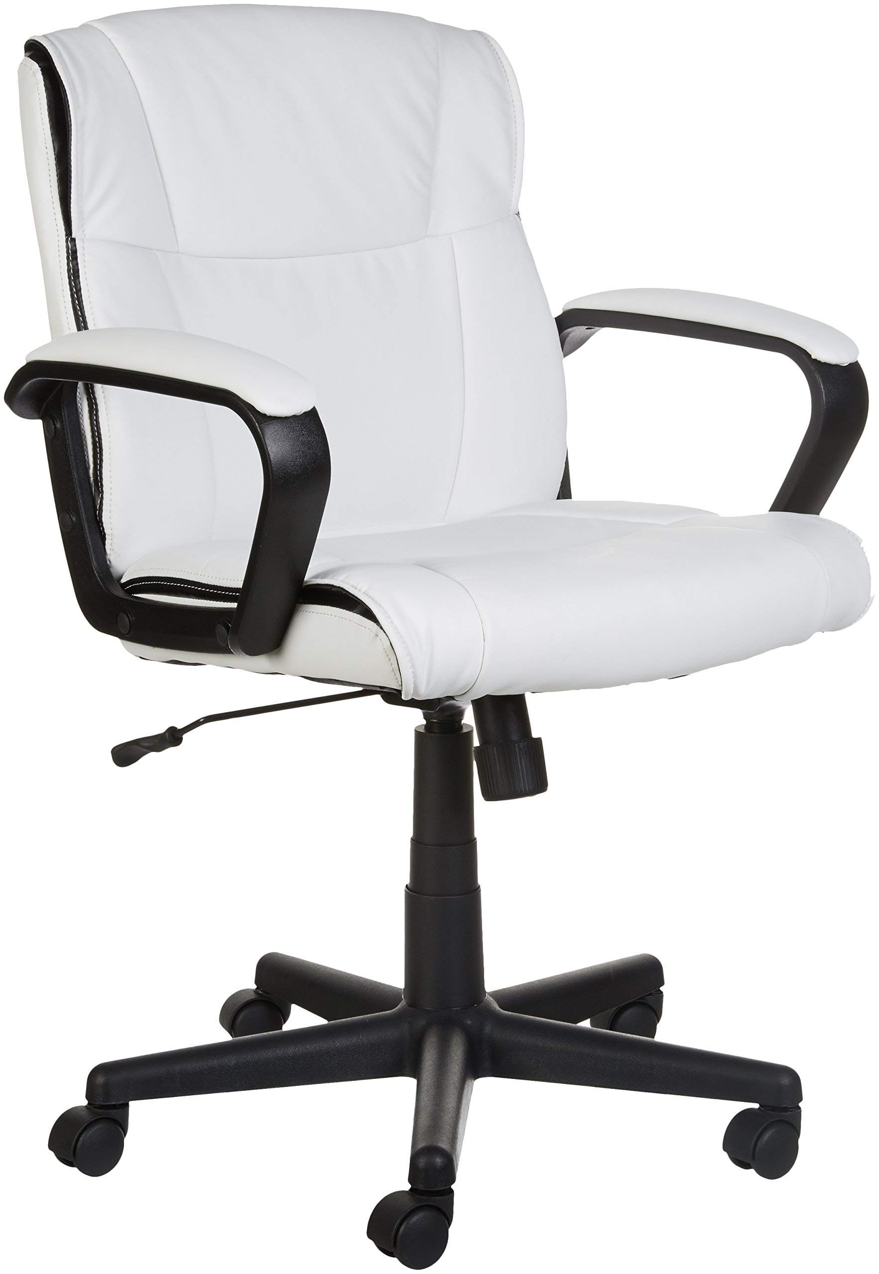 AmazonBasics Leather-Padded, Ergonomic, Adjustable, Swivel Office Desk Chair with Armrest, White