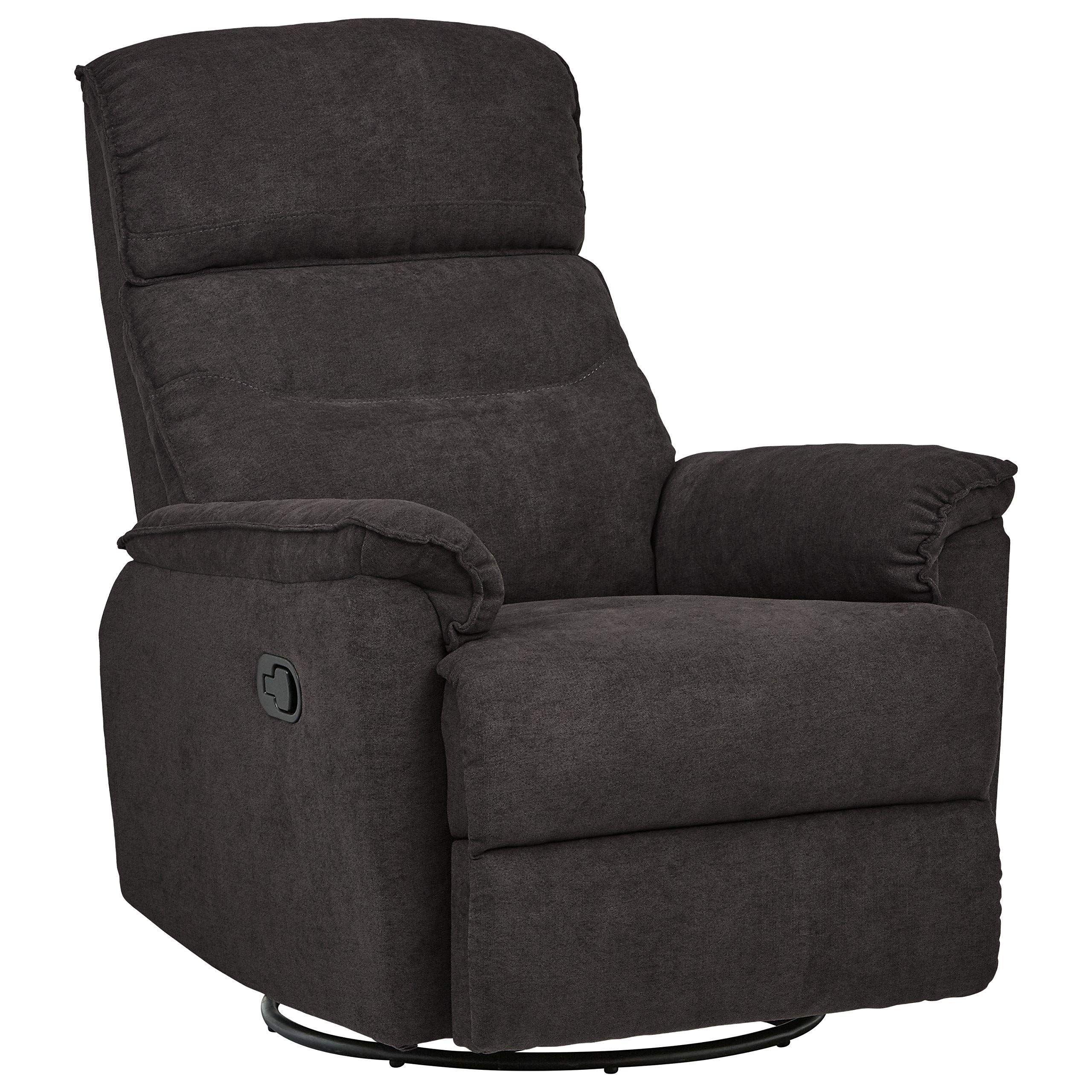 Amazon Brand – Ravenna Home Pull Recliner with 360 Rotating Swivel Glider, Living Room Chair, 39"W, Dark Grey