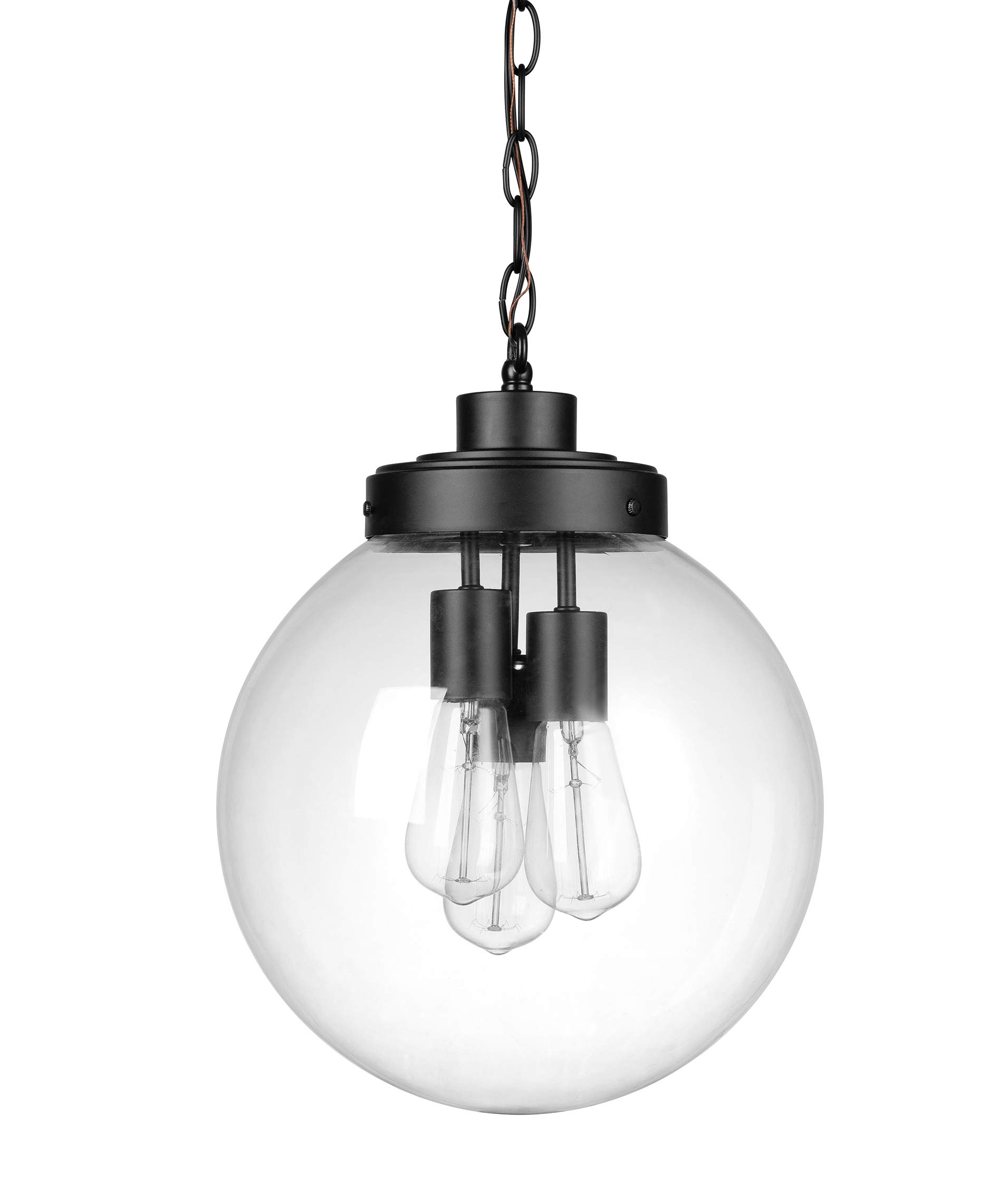 Amazon Brand – Stone & Beam Contemporary Outdoor Pendant Light with Clear Glass Shade, Vintage Edison Bulb Included, 15"H, Matte Black