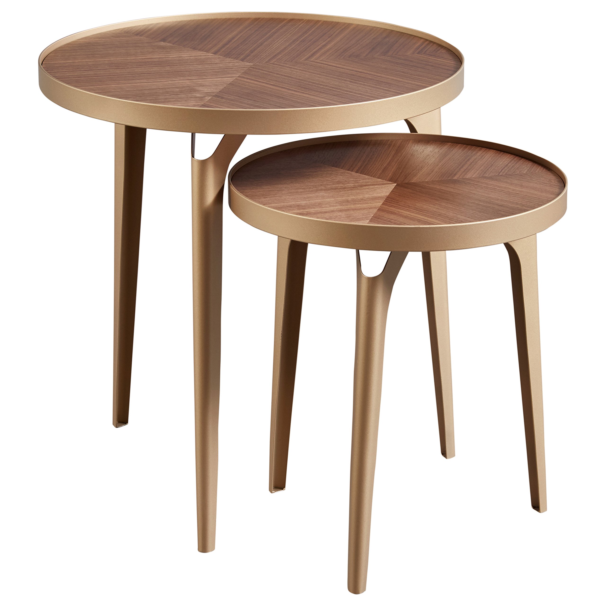 Amazon Brand – Rivet Mid-Century Nesting Metal Side Table, Set of 2, Brass and Walnut