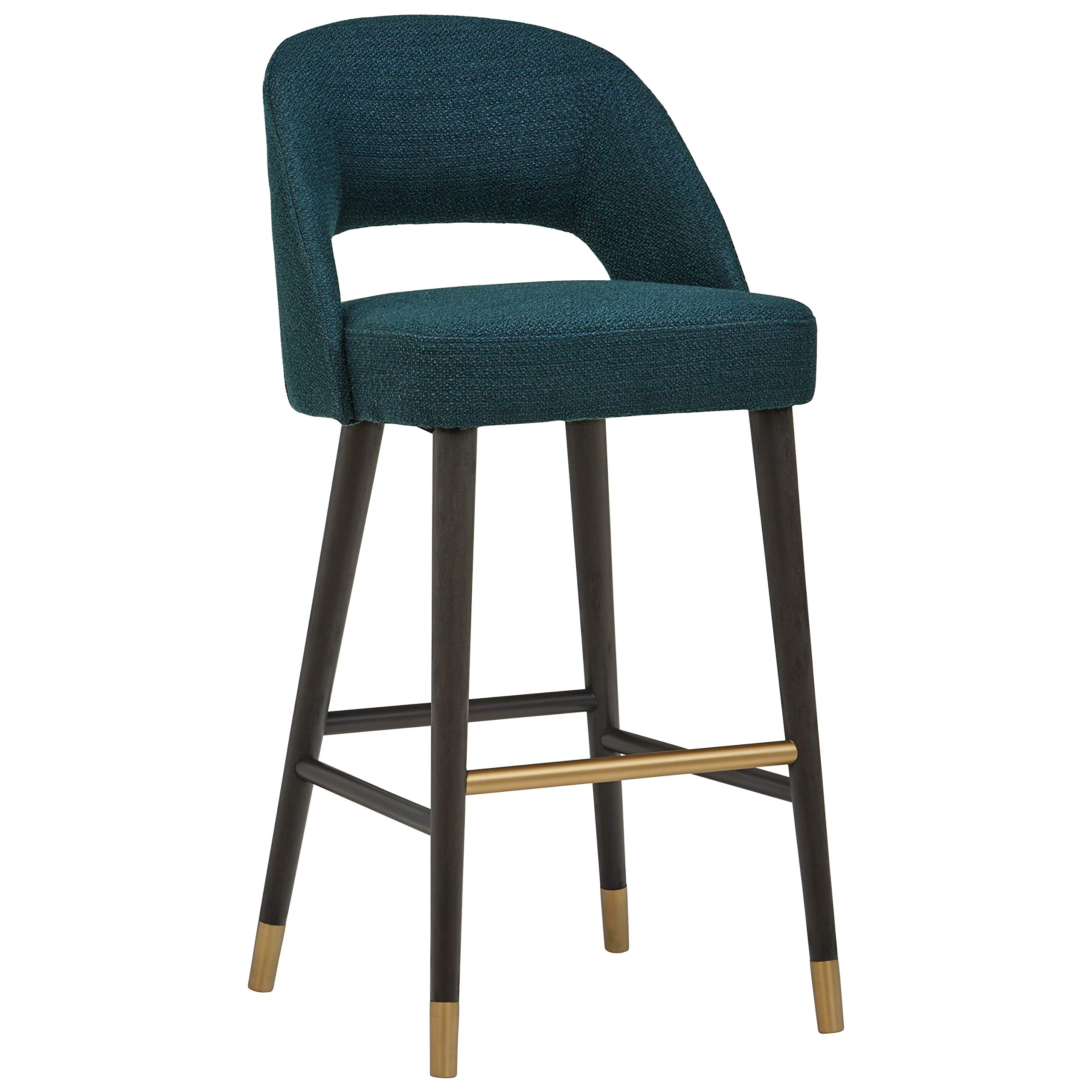 Amazon Brand – Rivet Whit Contemporary Upholstered Bar Stool with Gold Accents, 41"H, Juniper Blue