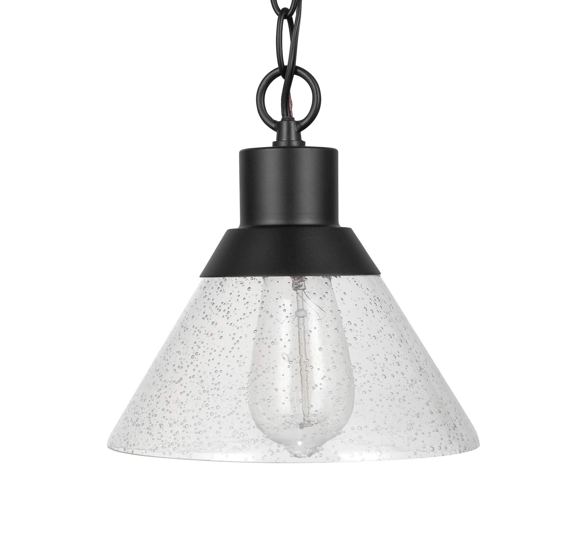 Amazon Brand – Stone & Beam Contemporary Outdoor Pendant Light with Clear Seeded Glass Shade, Vintage Edison Bulb Included, 7"H, Matte Black