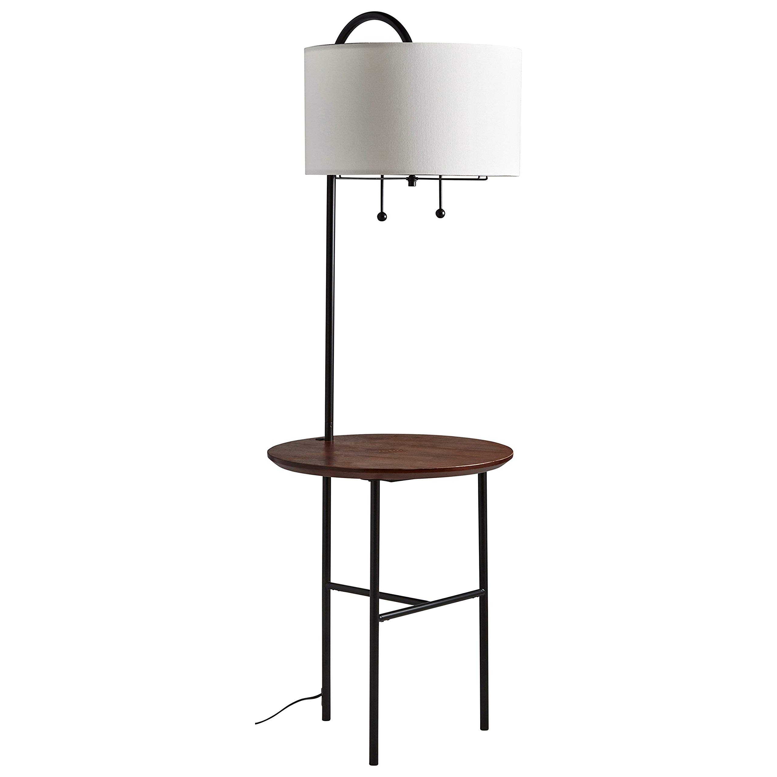 Amazon Brand – Rivet Mid-Century Modern Floor Lamp with Wireless USB Port Charging Wood Table, 59"H, Light Bulb Included, Black
