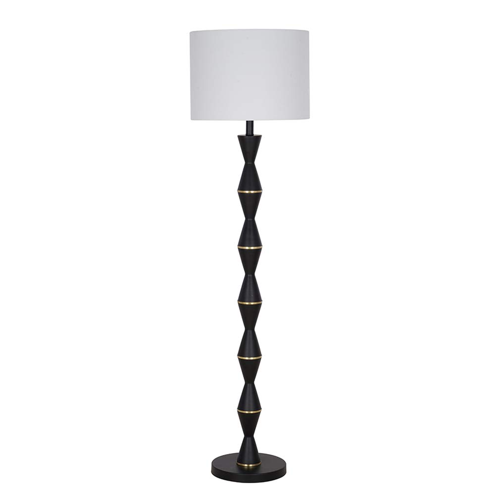 Amazon Brand – Rivet Mid Century Modern Standing Floor Lamp with White Shade and LED Light Bulb - 58.25 Inches, Matte Black and Antique Brass