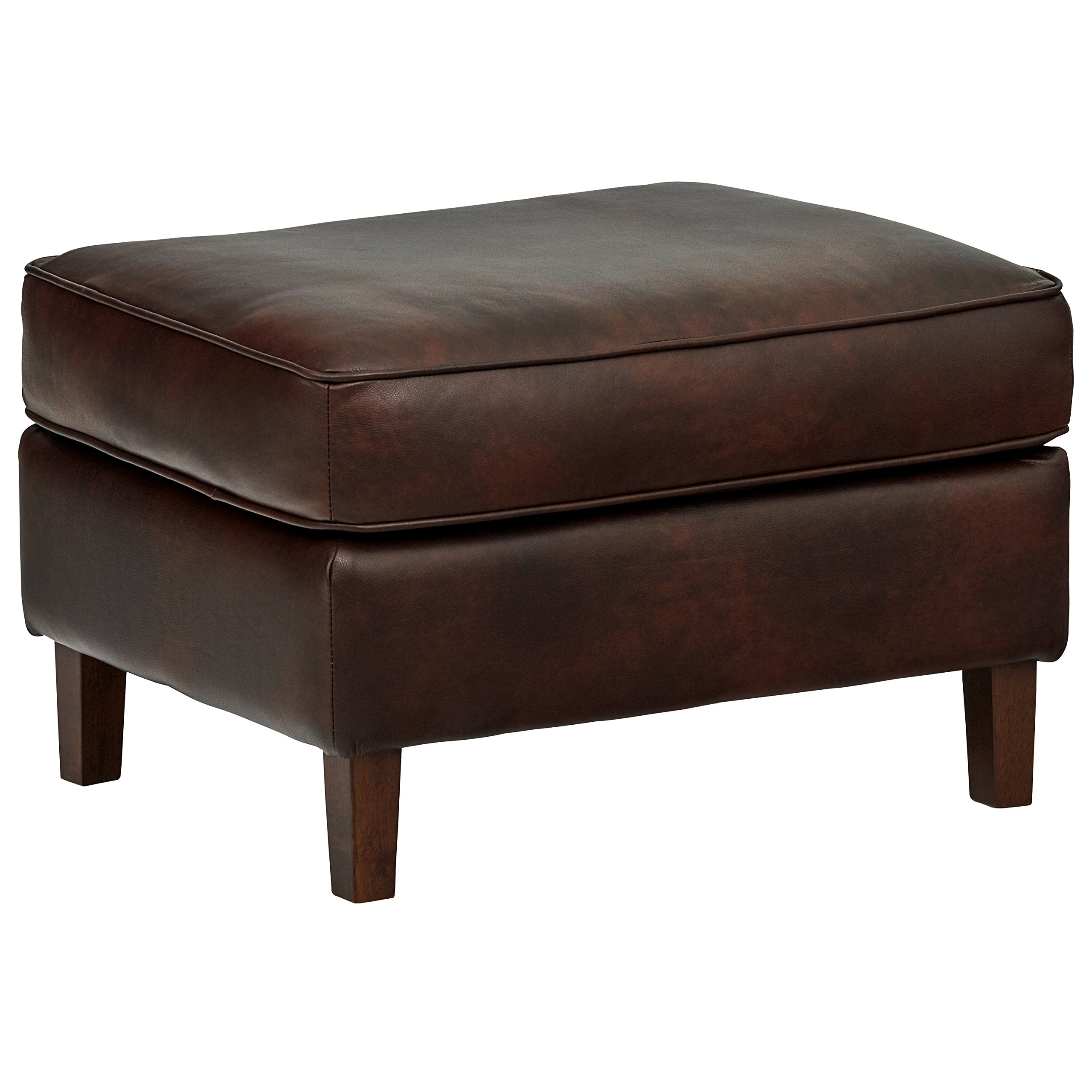 Amazon Brand – Rivet Lawson Modern Angled Leather Ottoman, 27"W, Driftwood