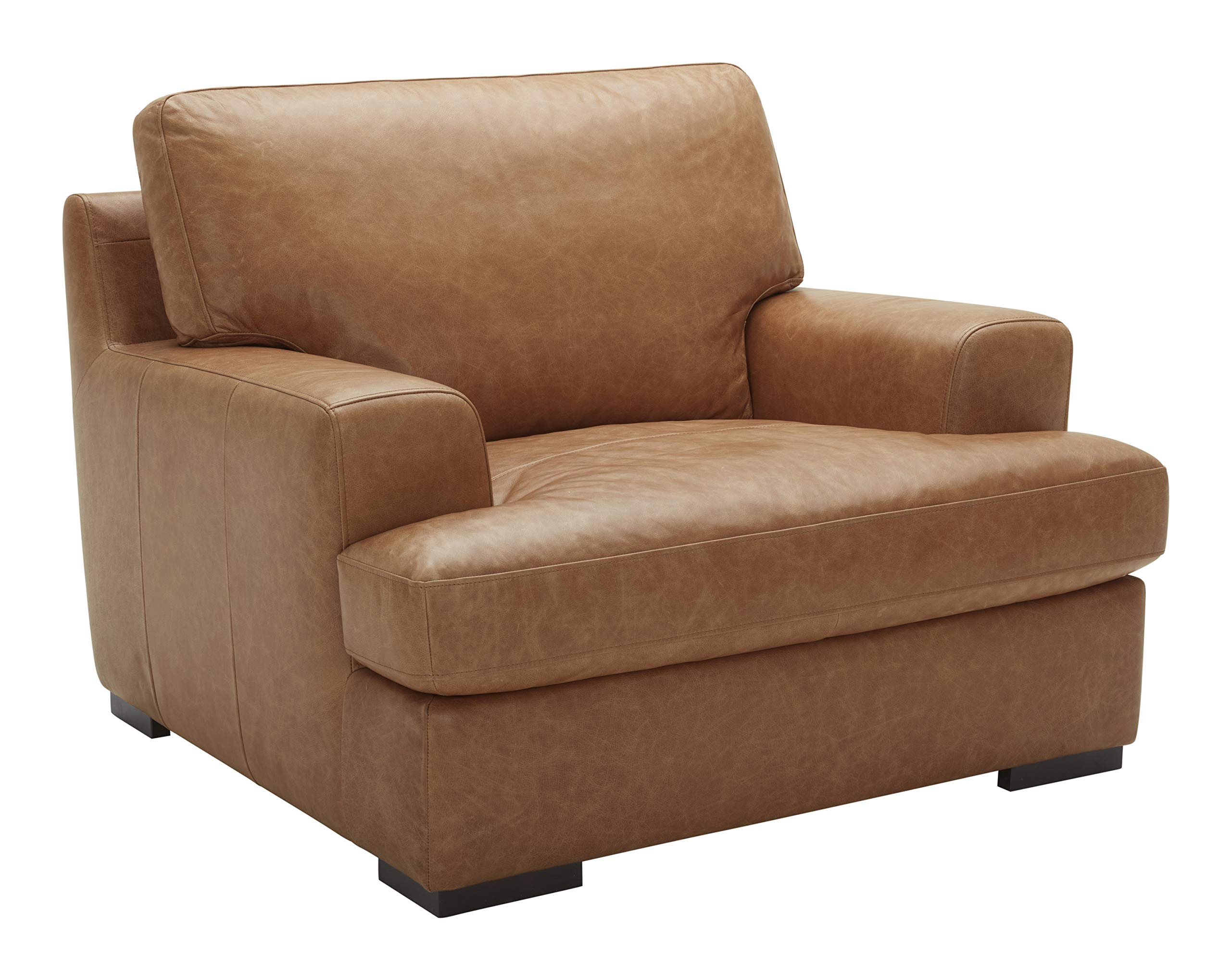 Amazon Brand – Stone & Beam Lauren Down-Filled Oversized Leather Living Room Accent Armchair with Hardwood Frame, 46"W, Cognac