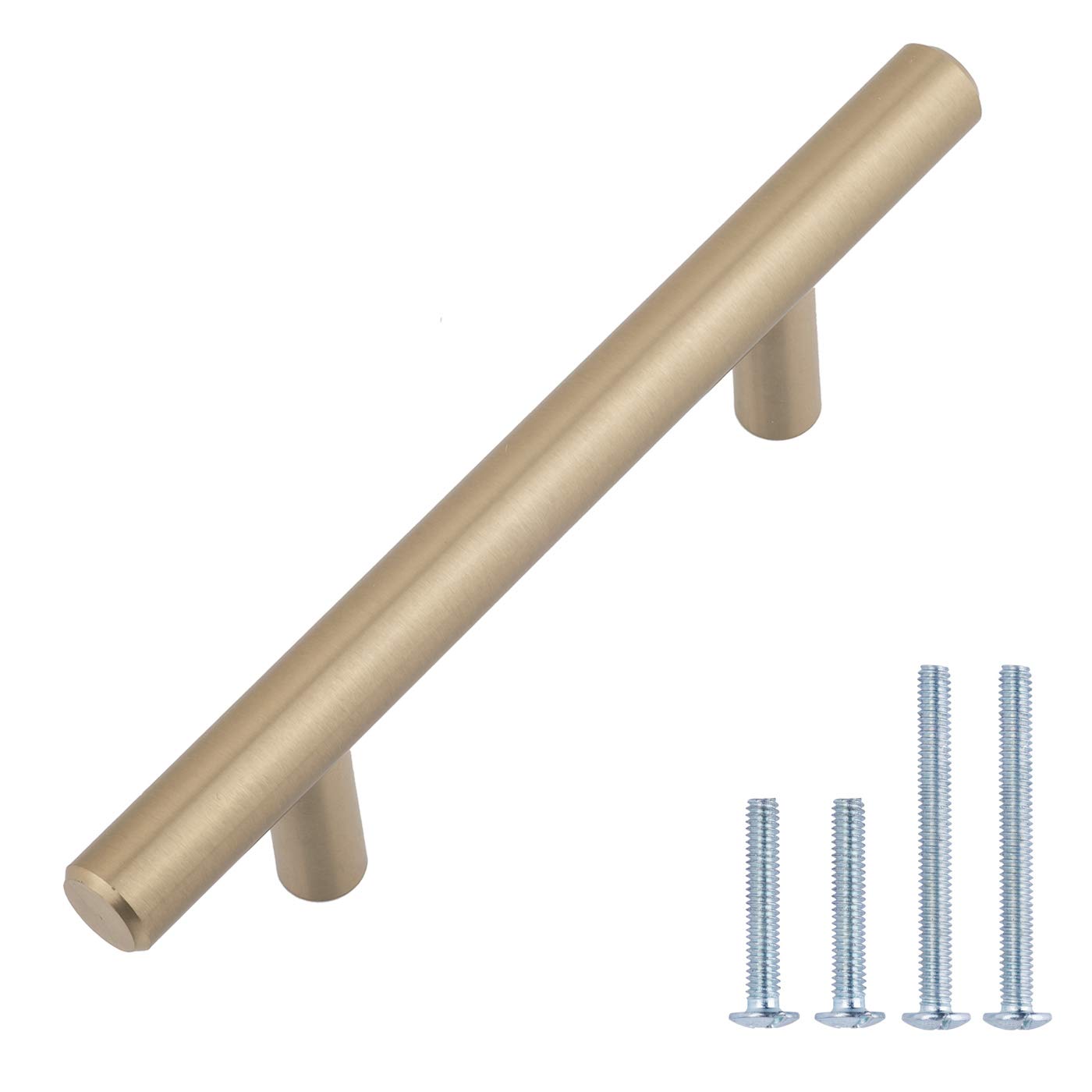 AmazonBasics Euro Bar Cabinet Handle (1/2" Diameter), 5.38" Length (3" Hole Center), Golden Champagne, 10-Pack