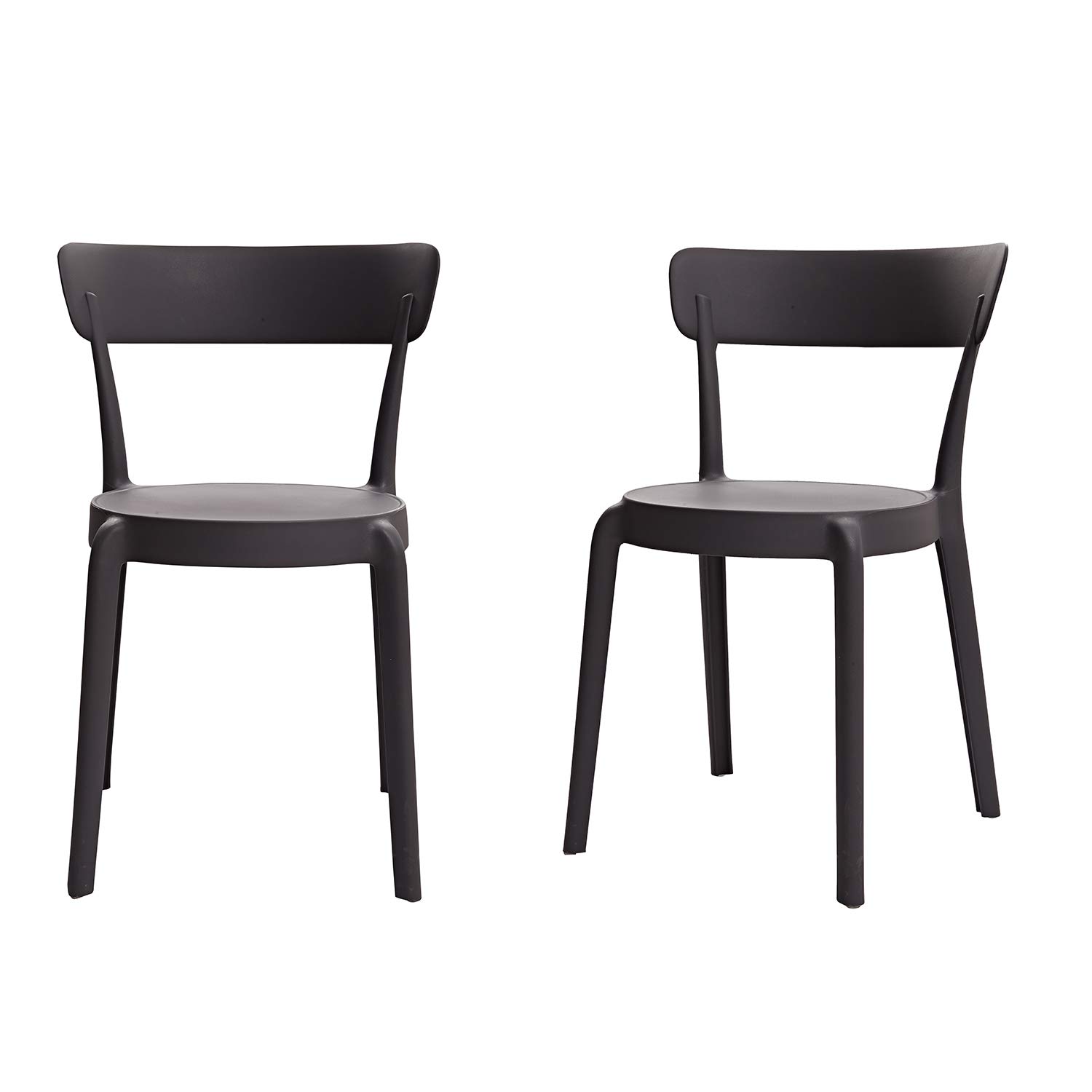 AmazonBasics Armless Bistro Dining Chair - Set of 2, Dark Grey, Premium Plastic