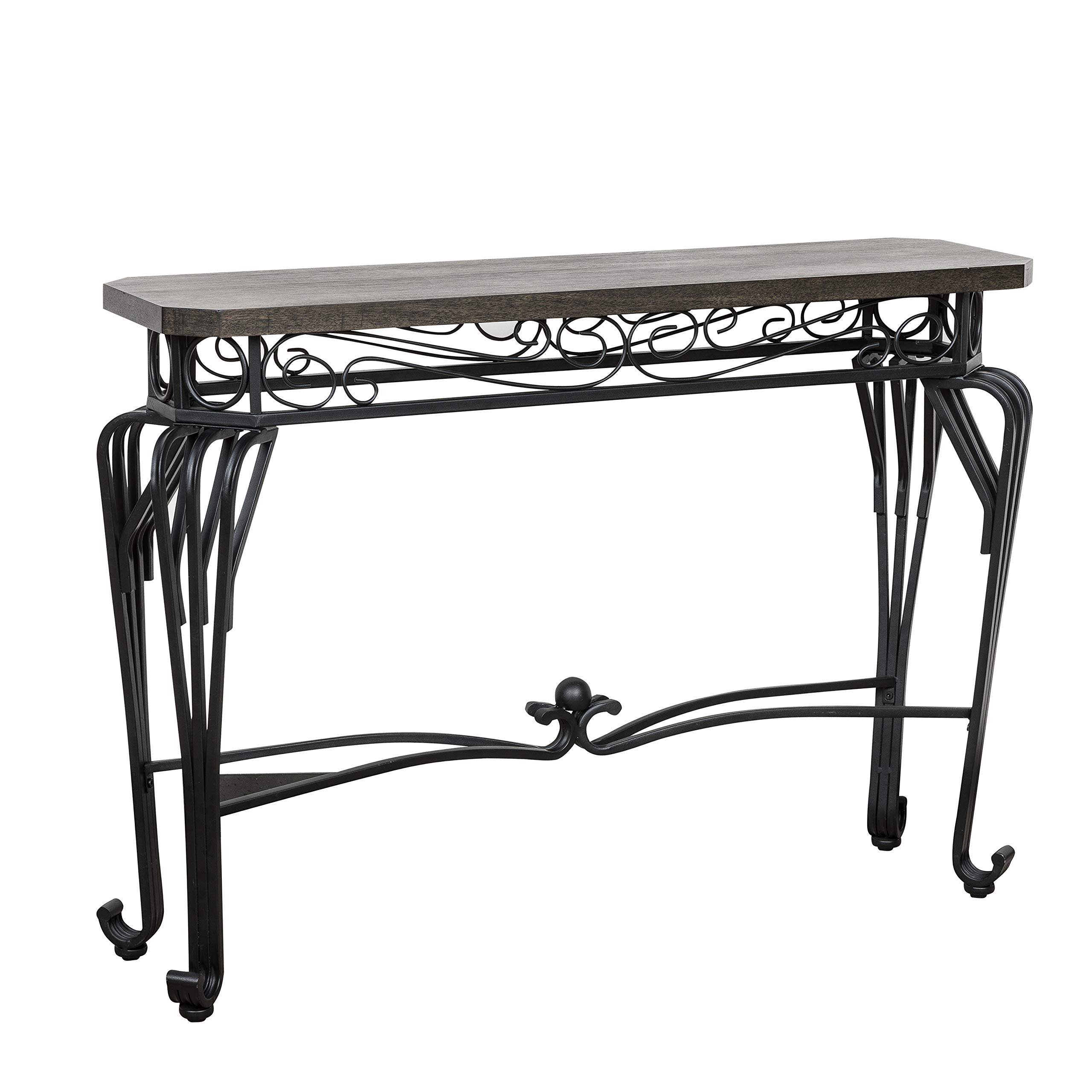 Amazon Brand – Ravenna Home Wood and Metal End Table, 44"W, Dark Oak, Black Metal
