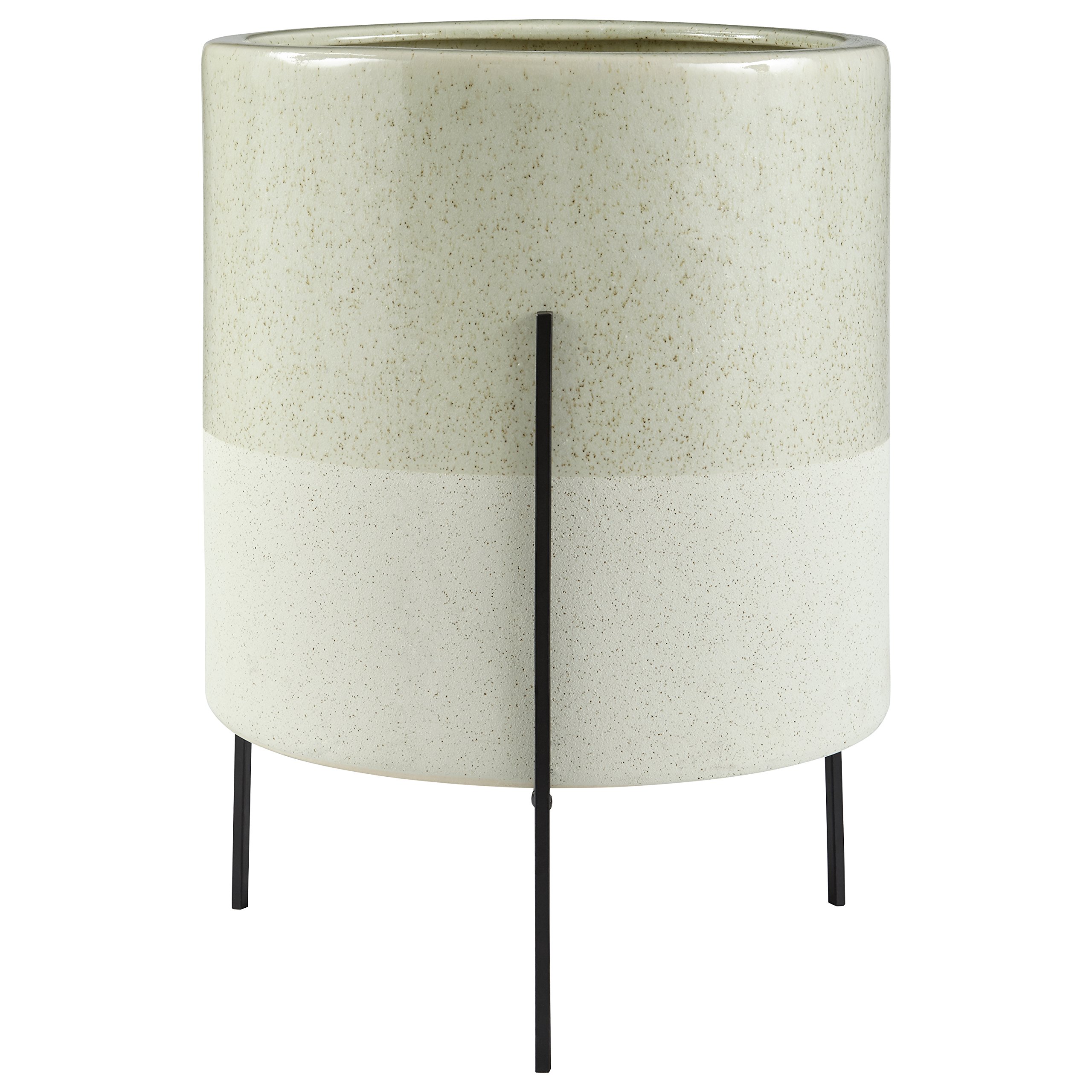 Amazon Brand – Rivet Mid-Century Ceramic Planter with Iron Stand 18.9"H, Pale Green