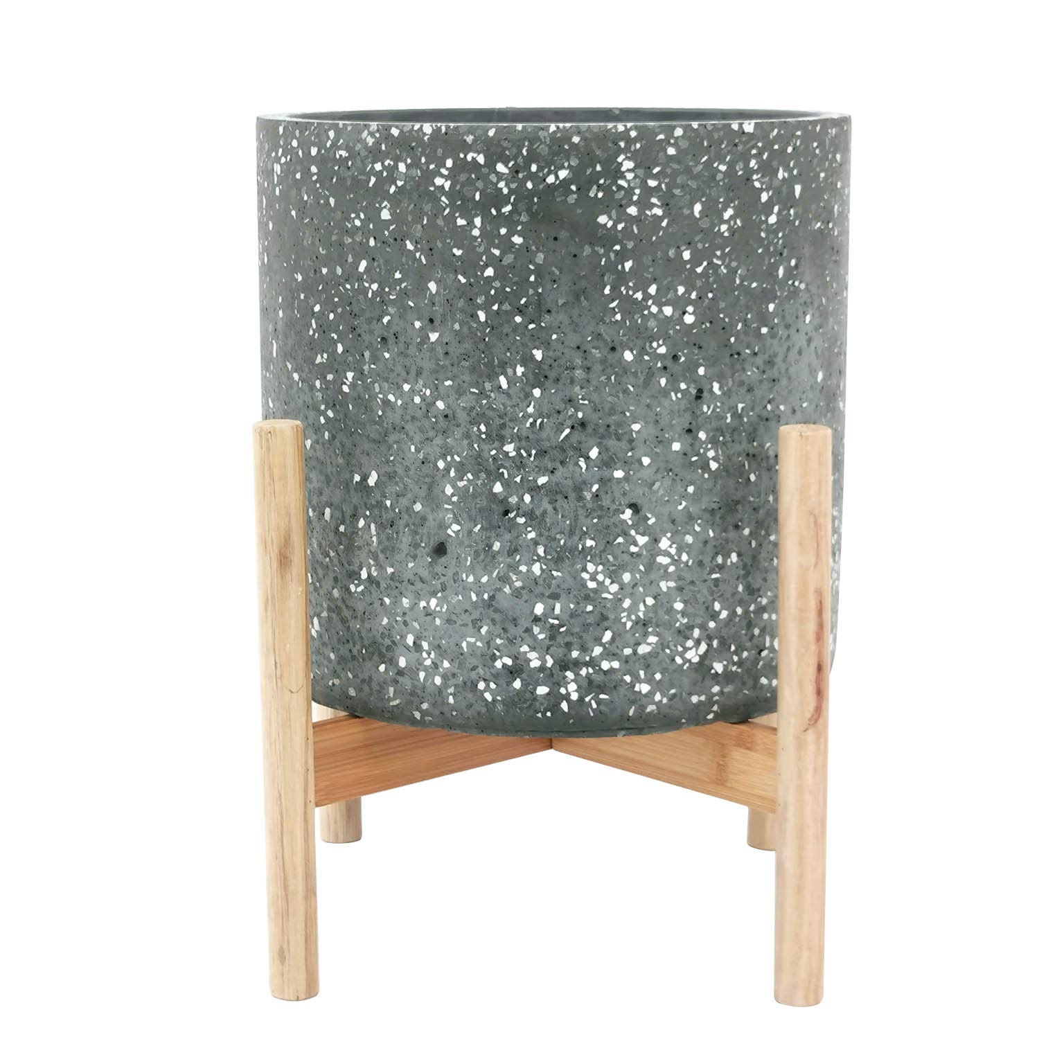 Amazon Brand – Rivet Terrazzo Planter with Wood Stand, 16.5"H, Black