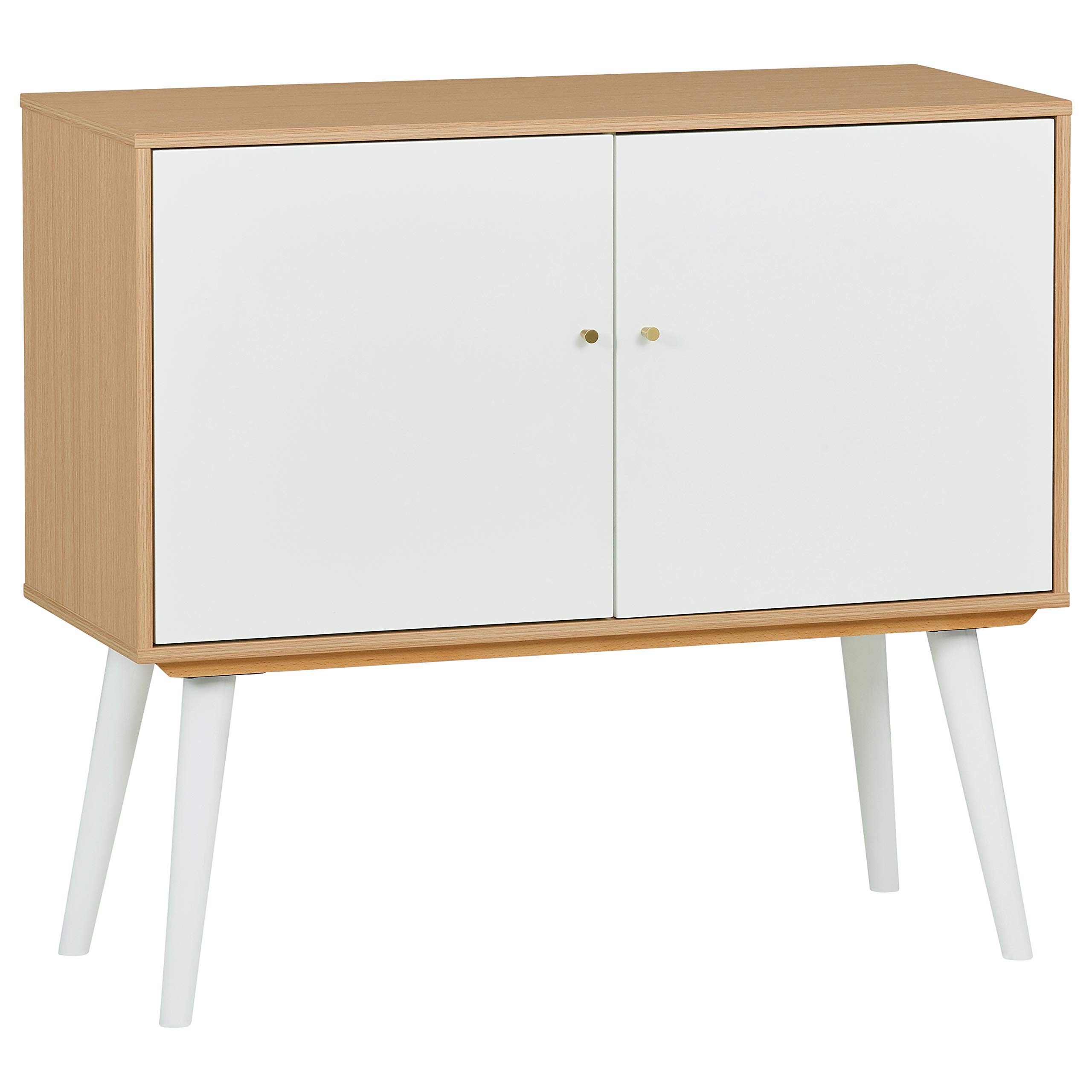 Amazon Brand – Rivet Claremont Contemporary Media Cabinet with Tapered Legs, 39"W, Pale Wood and White