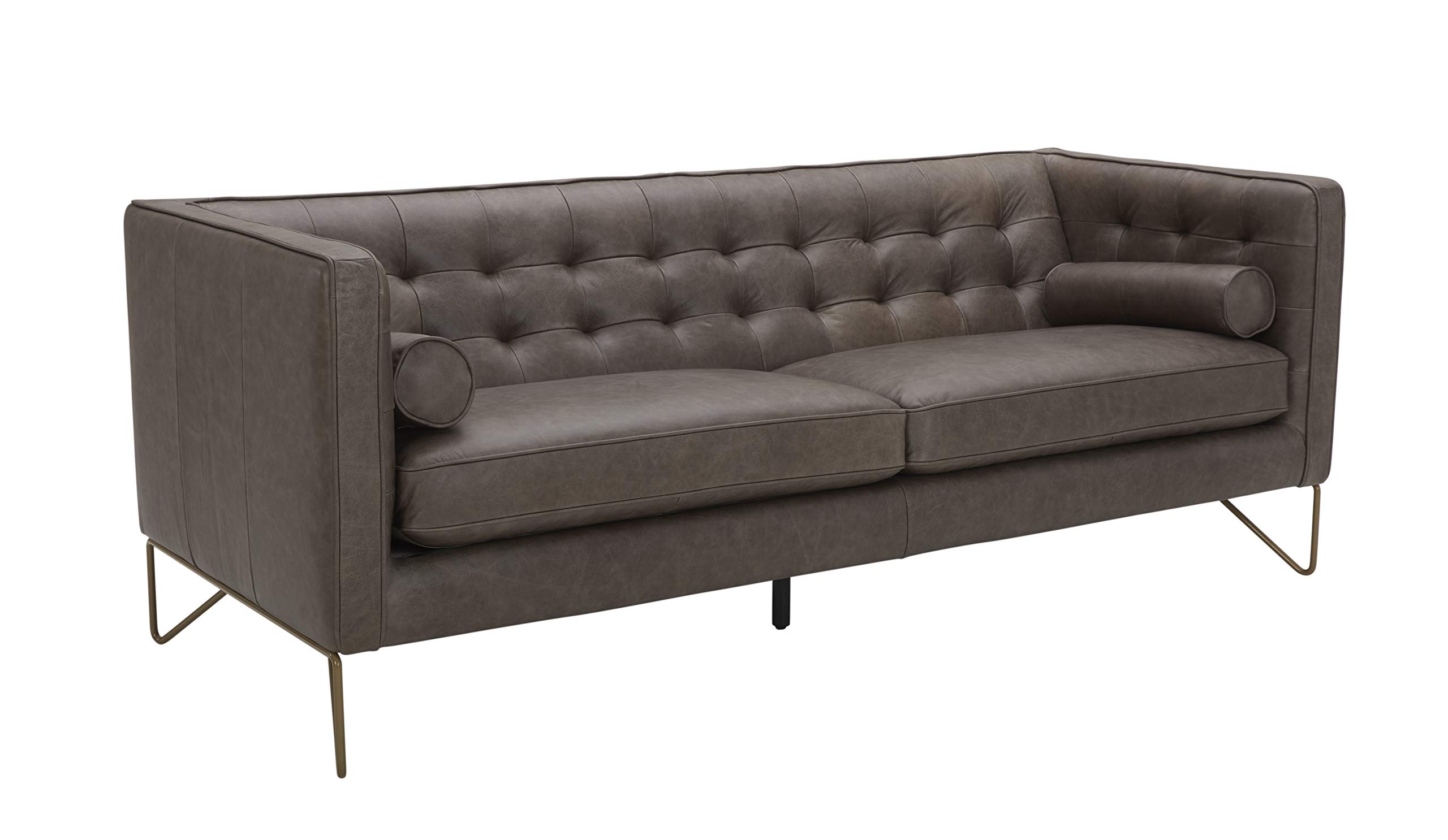 Amazon Brand – Rivet Brooke Contemporary Mid-Century Modern Tufted Leather Sofa Couch, 82"W, Grey