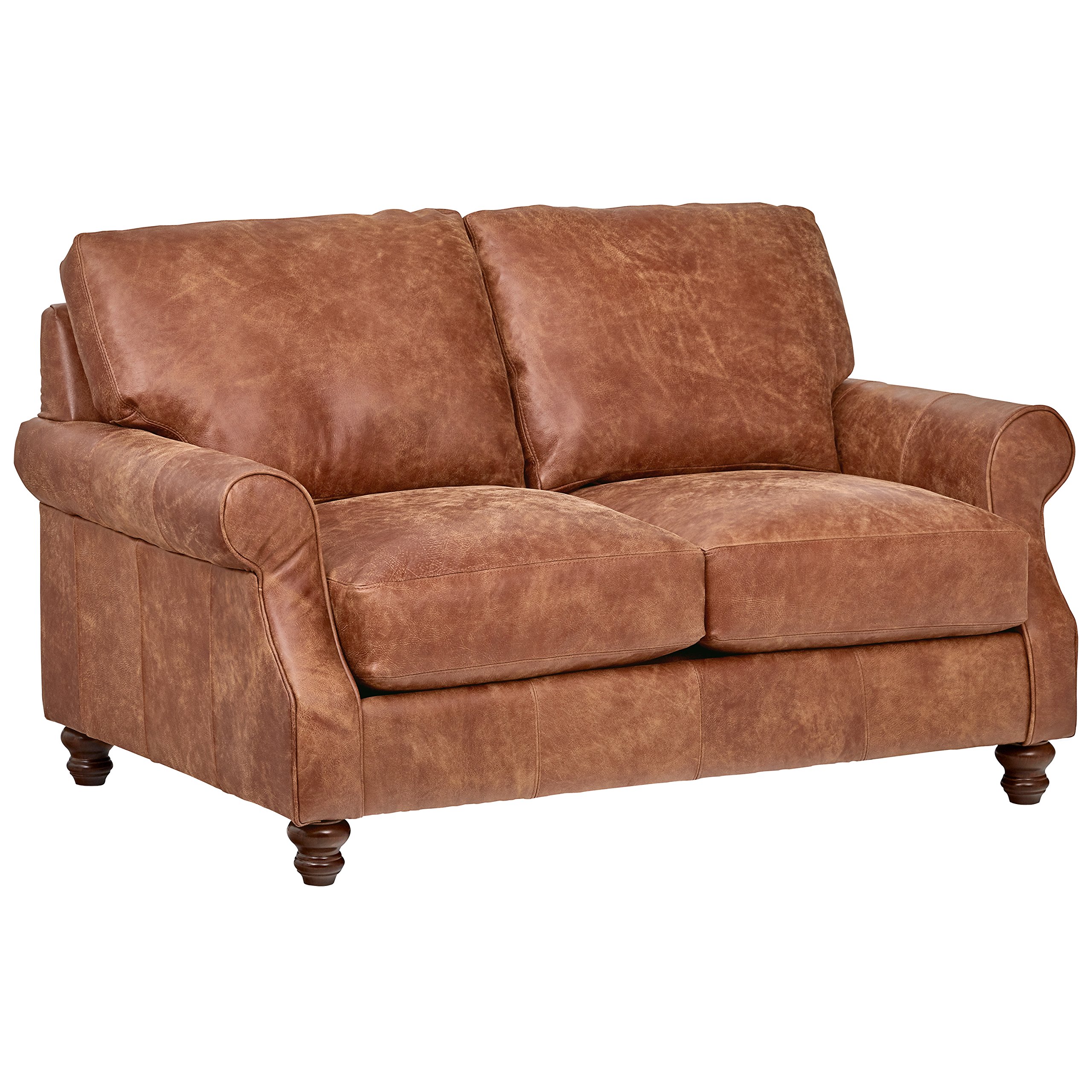 Amazon Brand – Stone & Beam Charles Classic Oversized Leather Loveseat, 63"W, Saddle Brown