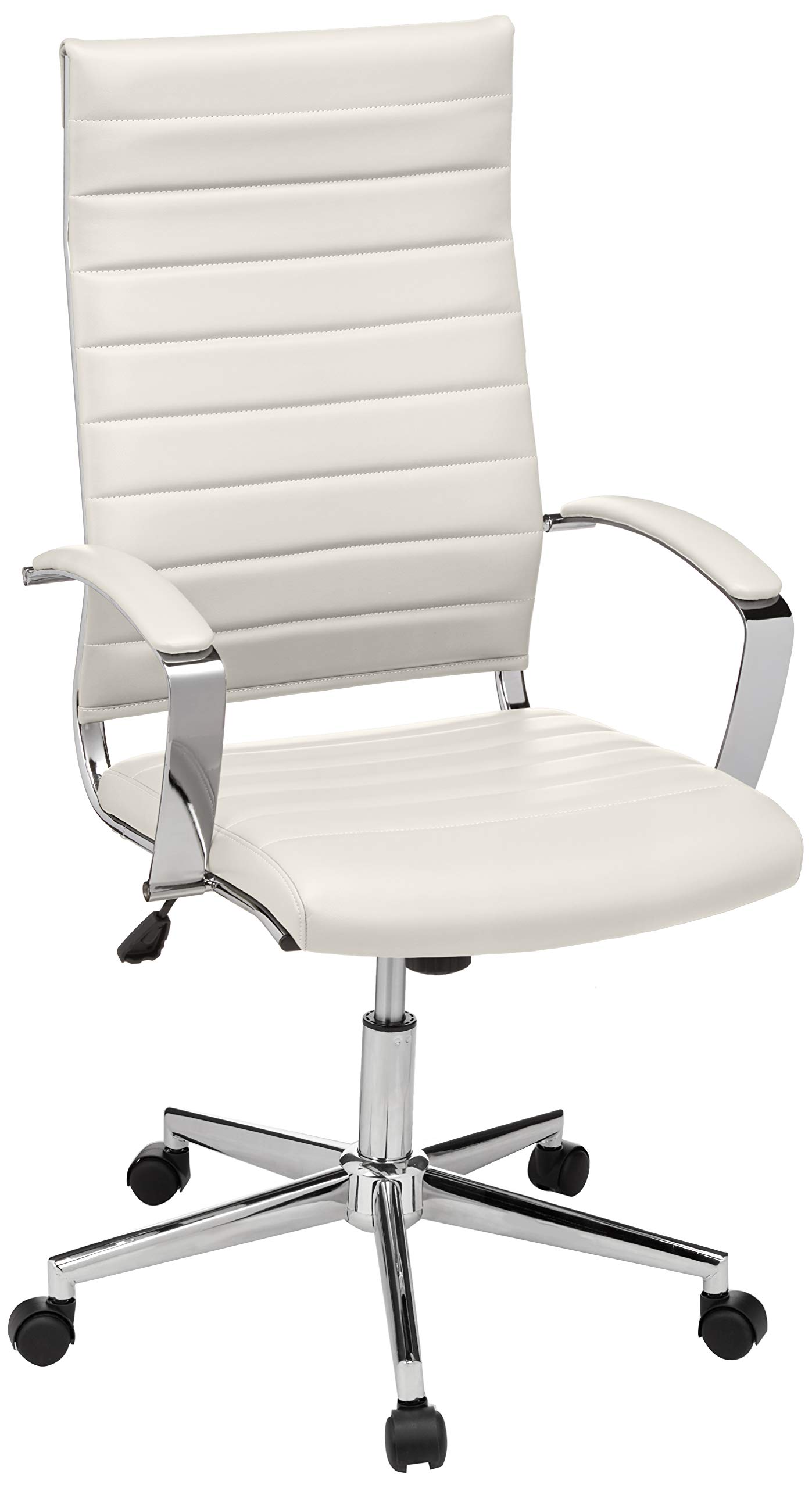 AmazonBasics - Sedia da ufficio con schienale alto e rotelle, in poliuretano Puresoft a costine, bianco