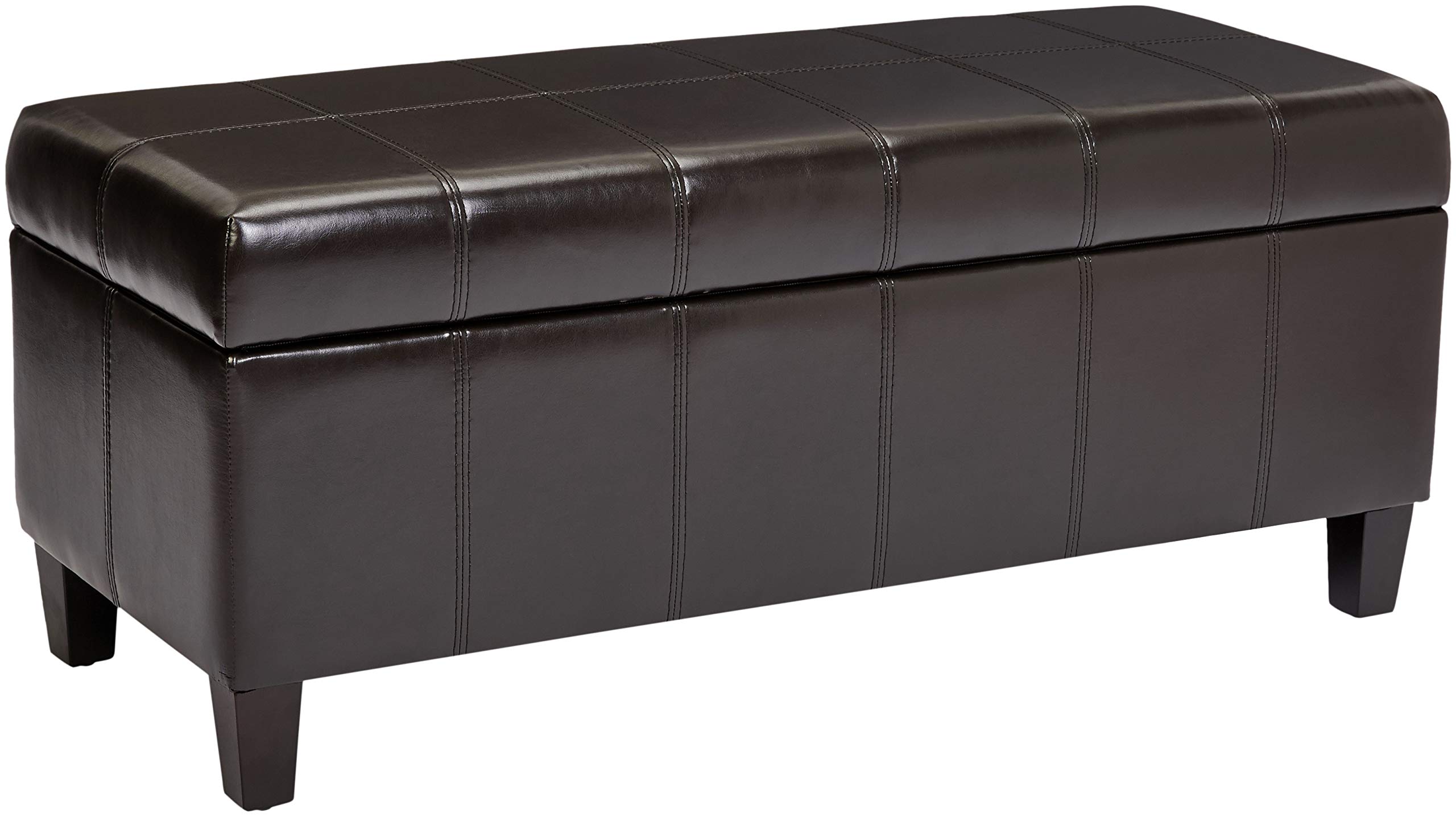 First Hill Damara Lift-Top Storage Ottoman Bench with Faux-Leather Upholstery, Mocha Brown